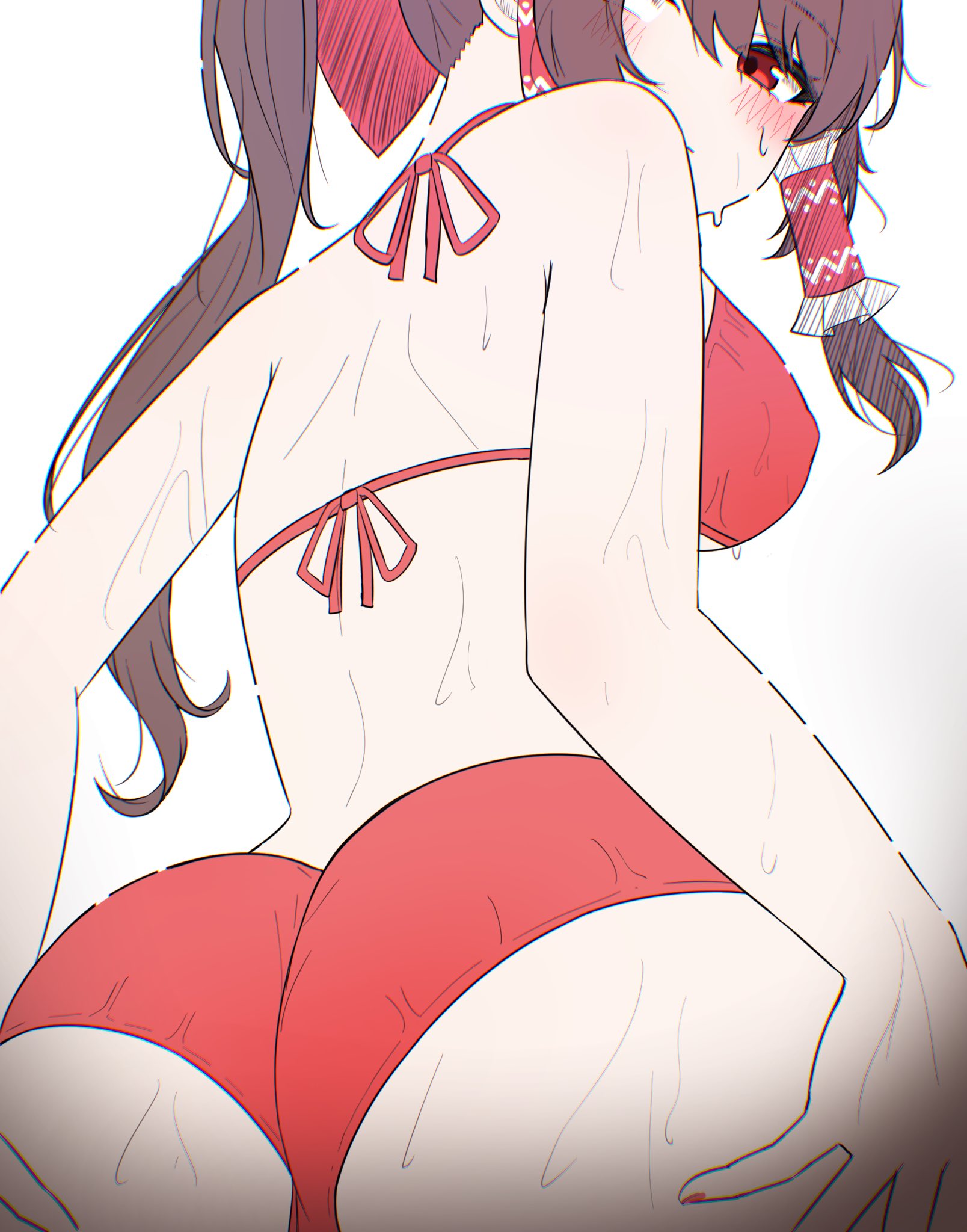 1girls, bikini, brown hair, kiui (dagk8254), reimu hakurei, tagme, touhou