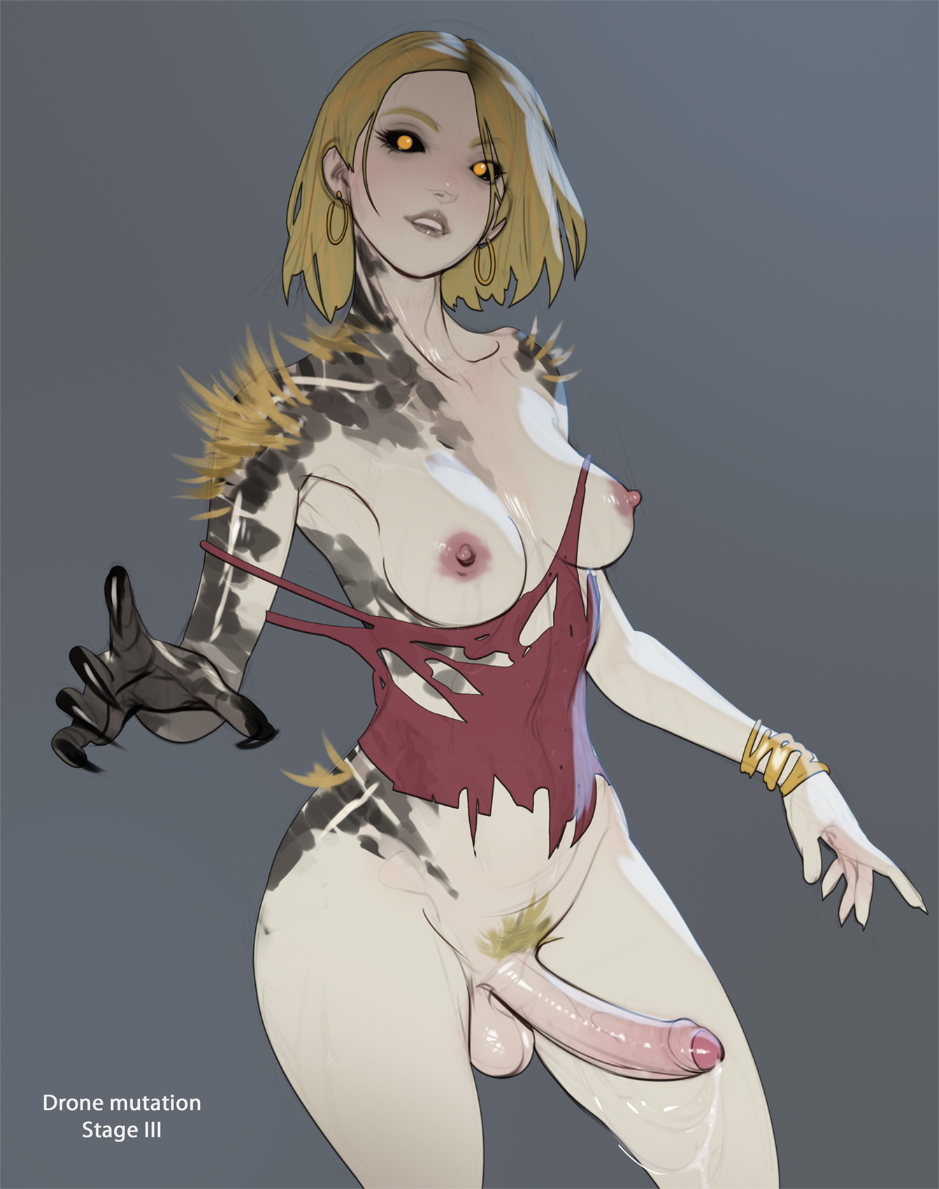 1futa, big penis, black sclera, blonde hair, bush, claws, erect penis, erection, futanari, gold eyes, hourglass figure, naked, original, pale skin, precum, pubic hair, solo, solo futa, tarakanovich