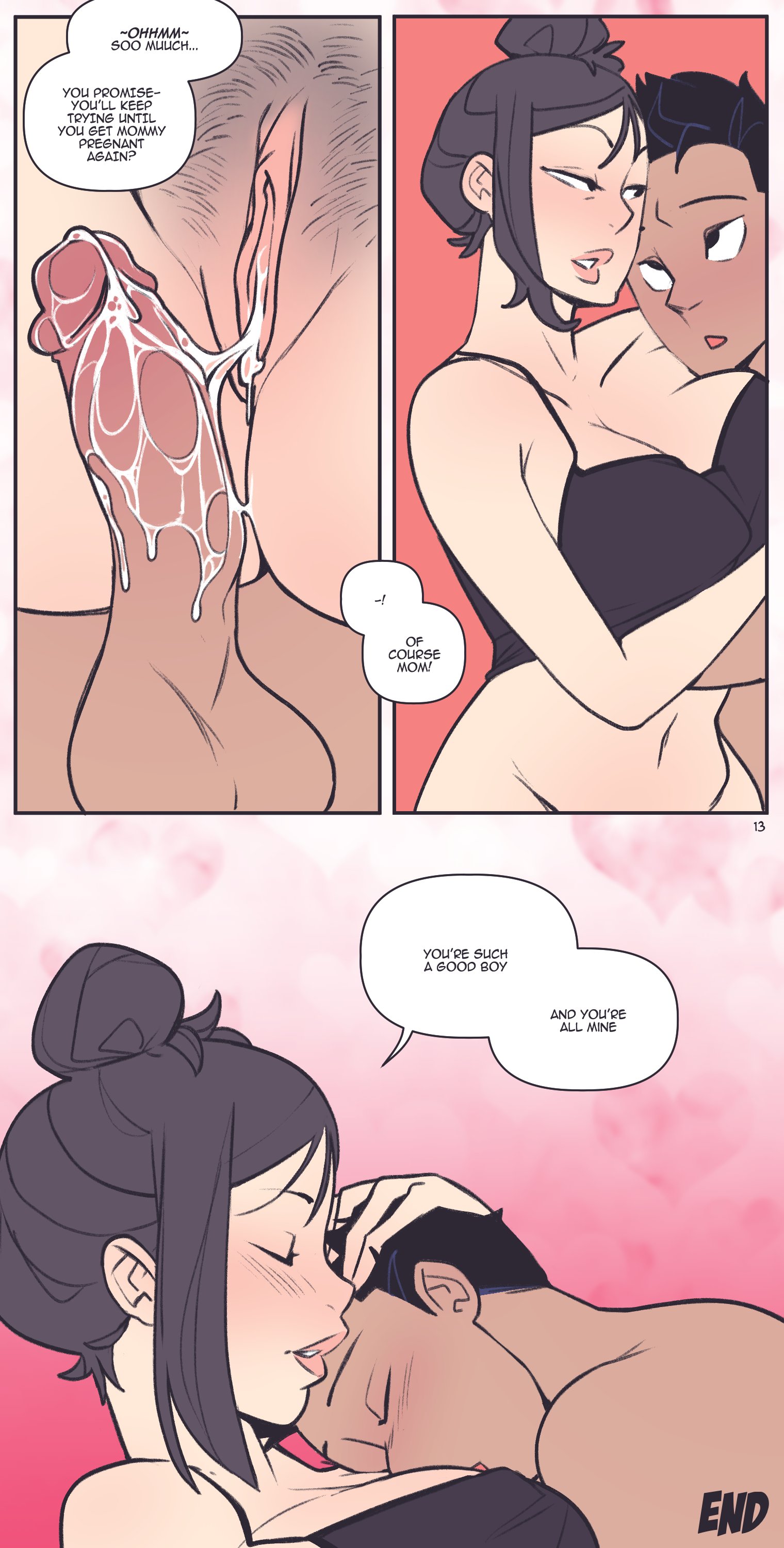 1boy, 1boy1girl, 1girls, after sex, after vaginal, asian, asian female, big breasts, big penis, black hair, bottomless, breasts, closed eyes, cum, cum in pussy, cum inside, dialogue, english text, female, good boy, incest, large breasts, large penis, male, mature, mature female, mature woman, milf, mother, mother and child, mother and son, navel, not enough milk (artist), original, parent, parent and child, penis, praise, praise kink, pubic hair, pussy, son, text, text bubble, x-ray