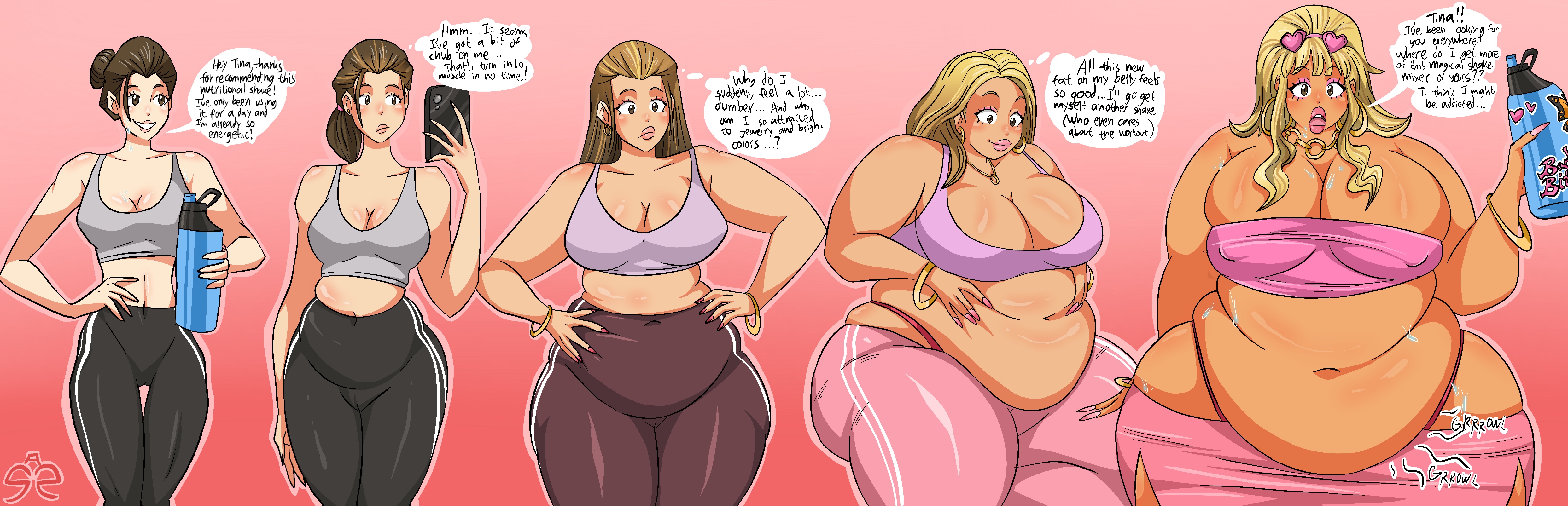 ass, ass expansion, assthethick, bbw, belly, belly expansion, belly overhang, big ass, big belly, big breasts, bimbo, bimbofication, bloated, bloated belly, bloated stomach, blue eyes, body growth (enlargement), breast expansion, breast growth (enlargement), breasts, bubble ass, bubble butt, chubby, chubby female, comic, crop top, cropped jacket, dialogue, digital media (artwork), english text, fat, fat ass, female, female focus, gluttony, huge ass, huge breasts, huge thighs, hyper fat, hyper thighs, large ass, large breasts, morbidly obese, morbidly obese female, obese, oc, overweight, overweight female, ripped clothing, ripped pants, ripped shirt, ssbbw, tan body, tan skin, thick thighs, weight gain, weight gain female, weight gain sequence, workout clothes