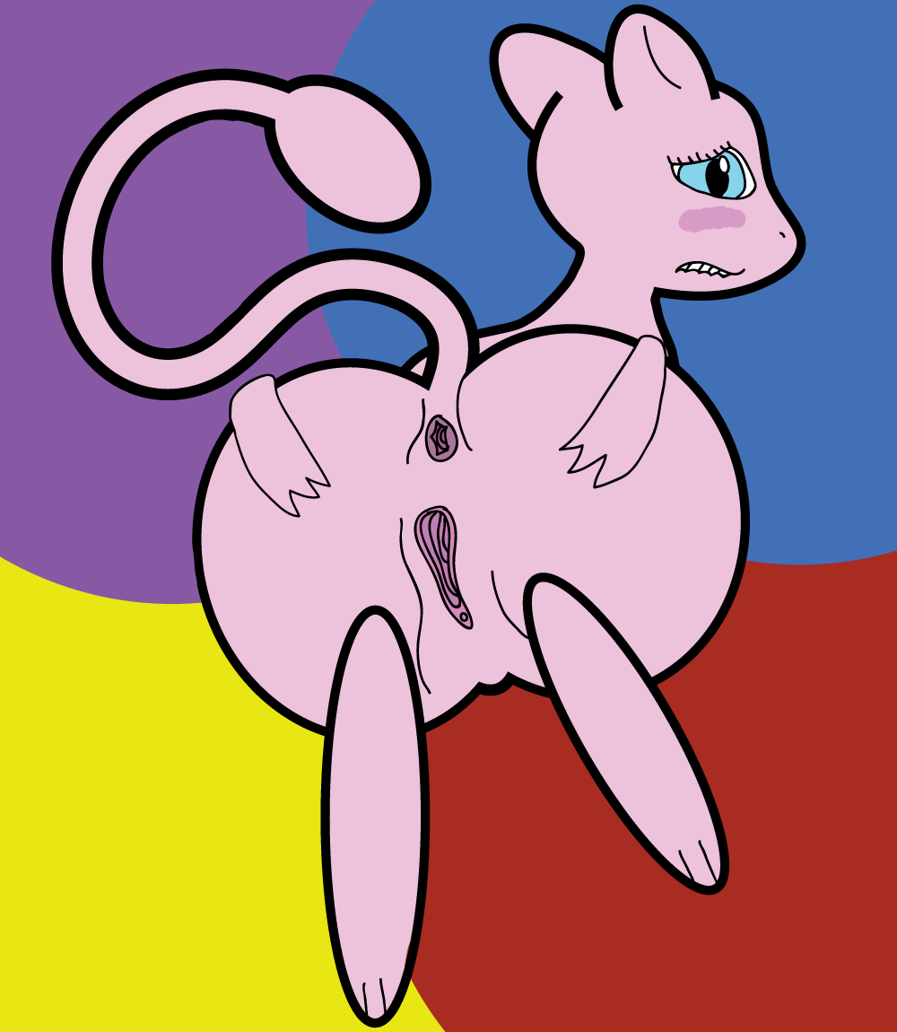 abstract_background anus biting_lip blue_eyes blush clitoris deltaflame eyelashes feline female fur looking_at_viewer mammal mew nintendo pink_fur pokemon pokemon_(species) pussy solo spread_anus spread_pussy spreading straight_hair teeth video_games