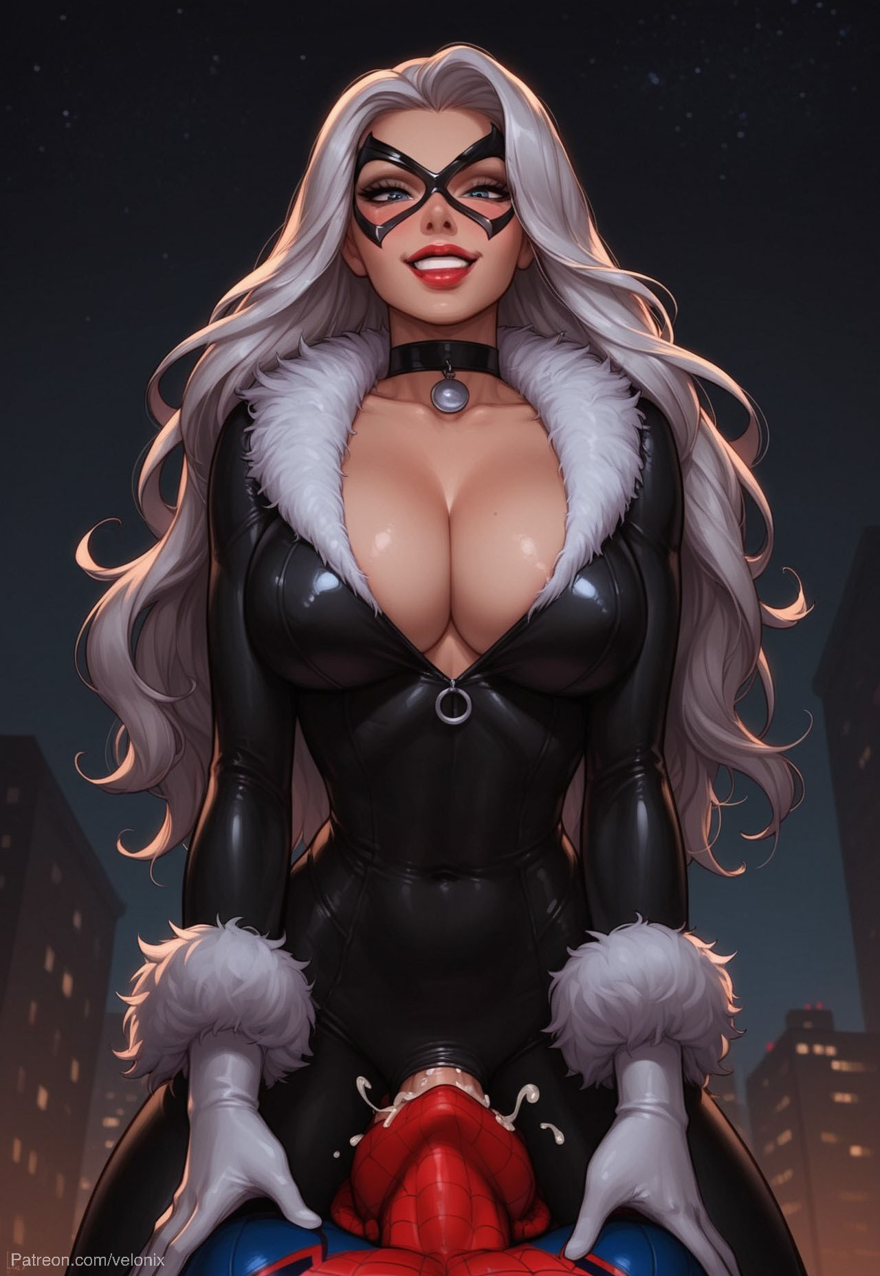 1futa, ai generated, balls, big breasts, big cock, big penis, black bodysuit, black cat (marvel), blowjob, blue eyes, bodysuit, breasts, cleavage, clothed, clothing, cock, cock keyhole clothing, covered abs, cum, cum in mouth, cum inside, dick, dickgirl, eyebrows, eyelashes, face fucking, face mask, felicia hardy, fellatio, fur, futa domination, futa on male, futa only, futanari, grin, grinning, grinning at viewer, hair, hands on shoulders, hips, human, human futa, human male, intersex, light skin, light-skinned futa, light-skinned male, lips, lipstick, long hair, looking at viewer, makeup, male, marvel, marvel comics, marvel rivals, mask, narrow waist, narrowed eyes, night, nose, oral, oral sex, outdoors, penis, peter parker, sex, smile, smile at viewer, solo focus, spider-man, spider-man (series), spread legs, testicles, thick thighs, thighs, velonix, white hair, wide hips