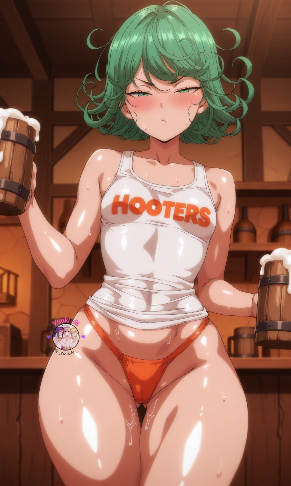 1girls, ai generated, breasts, female, female only, hooters, light skin, light-skinned female, looking at viewer, one-punch man, shiny skin, small breasts, solo, tatsumaki, thick thighs, thighs, wide hips, yuukiai