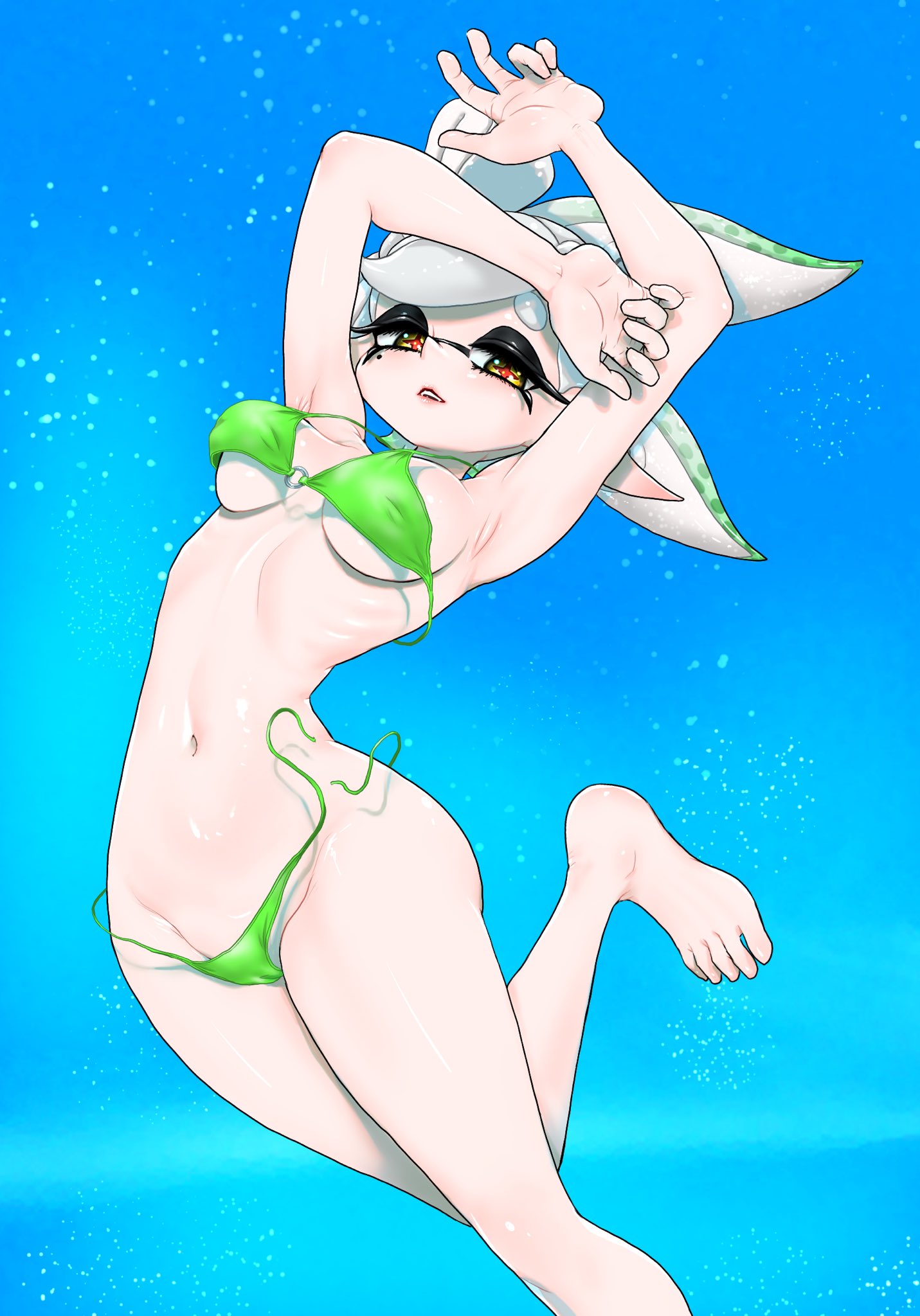 bikini, female, inkling, inkling girl, koharuno2, marie (splatoon), splatoon, splatoon (series), tagme, tentacle hair, wardrobe malfunction