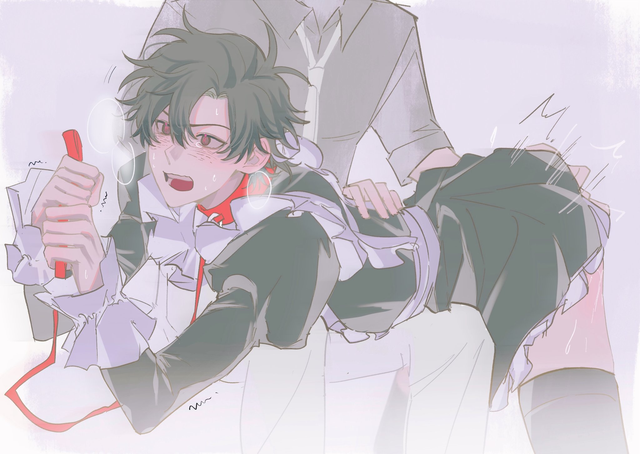 2boys, arched back, ass slap, blush, cheng xiaoshi (link click), collar, crossdressing, femboy, gay, girly, link click, lu guang (link click), maid, maid uniform, male, male only, male/male, open mouth, tagme, yaoi