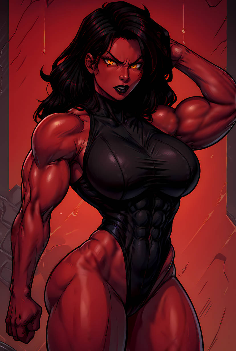 1girls abs ai_generated angry angry_expression angry_face betty_ross big_breasts black_hair breasts female female_only hulk_(series) large_breasts leotard long_hair marvel marvel_comics muscles muscular muscular_arms muscular_female red-skinned_female red_she-hulk red_skin solo solo_female thick_thighs vitoryt