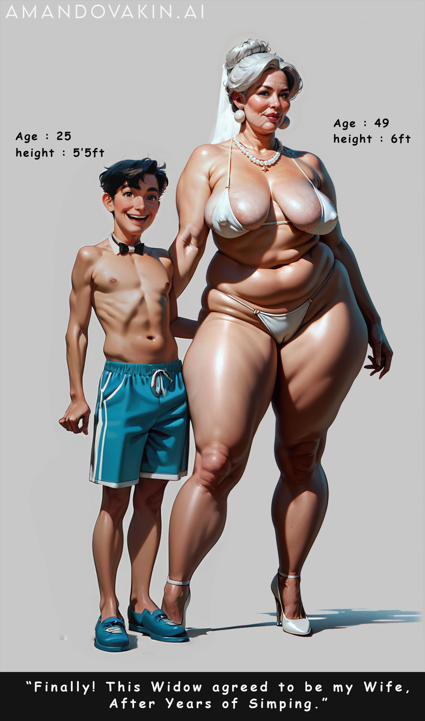 age difference, ai generated, amandovakinai, bride, chubby, couple, female, gilf, larger female, married couple, milf, older female, plump, voluptuous