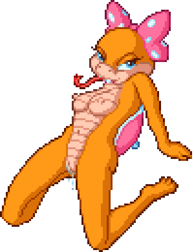 bald blue_eyes bodily_fluids bow_ribbon breasts digital_media_(artwork) female forked_tongue genital_fluids genitals humbird0 koopa koopaling long_tongue mario_(series) nintendo non_mammalian_breasts pixel_(artwork) pussy scalie solo tongue tongue_out transparent_background vaginal_fluids wendy_o._koopa yellow_body