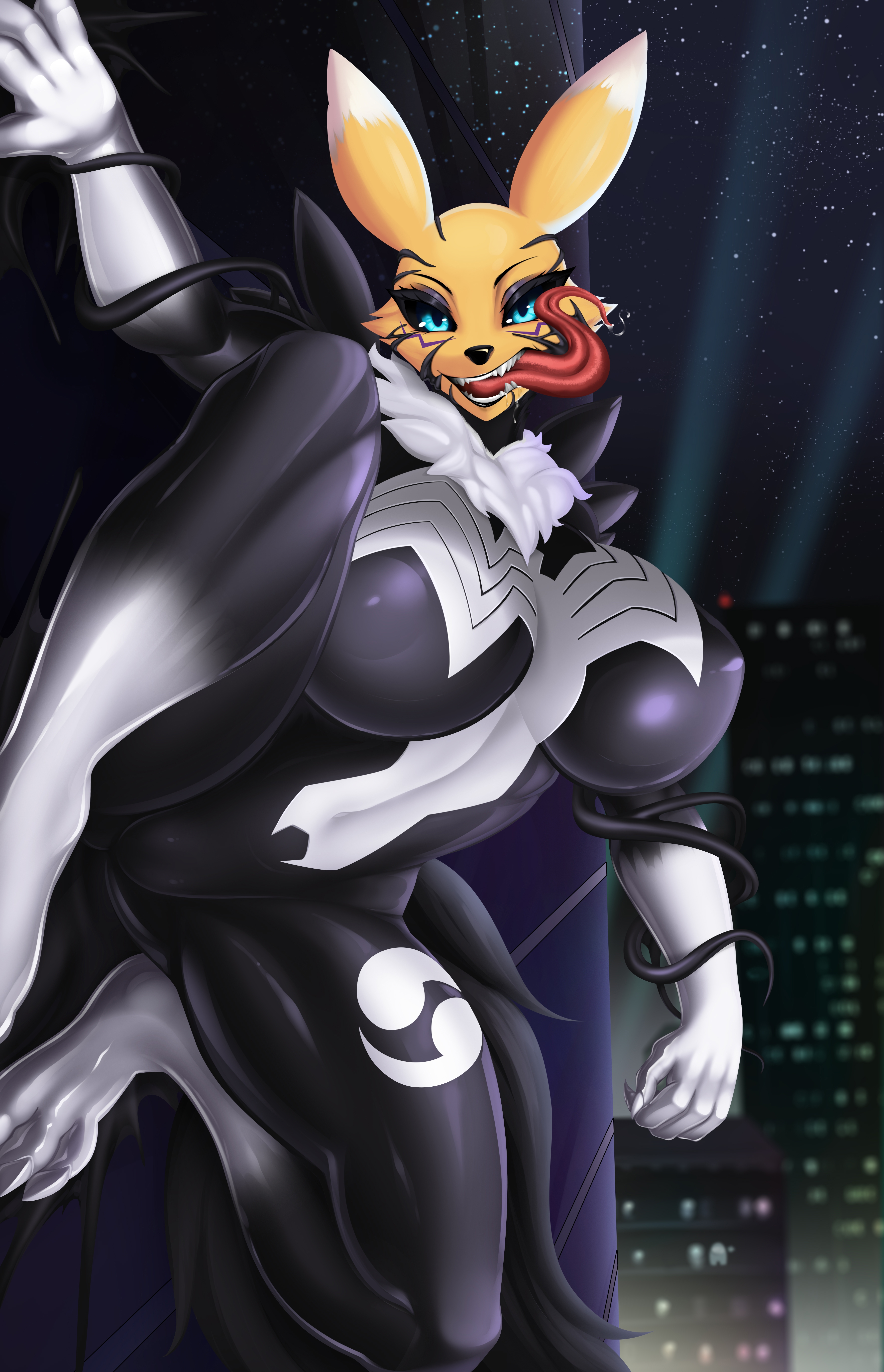 anthro, anthro only, digimon, female, living clothes, marvel, marvel comics, mind control, renamon, rikatsuky, she-venom, spider-man (series), symbiote, venom (marvel)