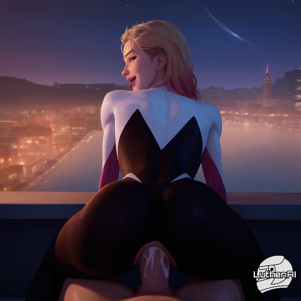 1boy 1girls ai_generated anal anal_penetration cum female gwen_stacy gwen_stacy_(spider-verse) light-skinned_female light-skinned_male looking_at_viewer luthenai male marvel penis sex_from_behind spider-gwen spider-man:_into_the_spider-verse spider-man_(series) tongue_out