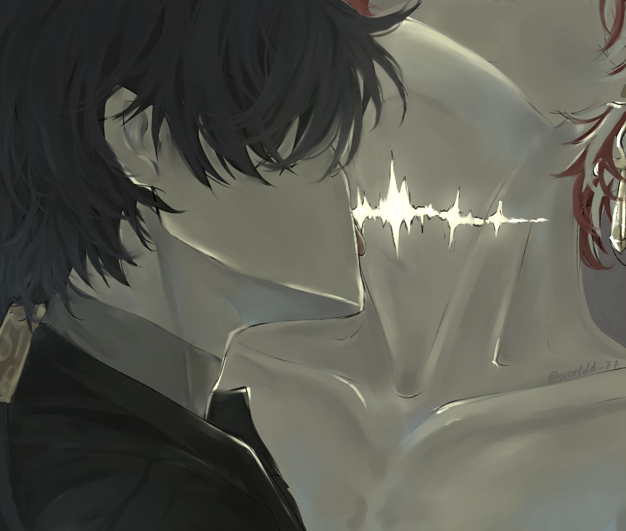 gay, gay domination, gay sex, kissing neck, male, male only, male rover (wuthering waves), rover (wuthering waves), scar (wuthering waves), tacet mark, wuthering waves, yaoi