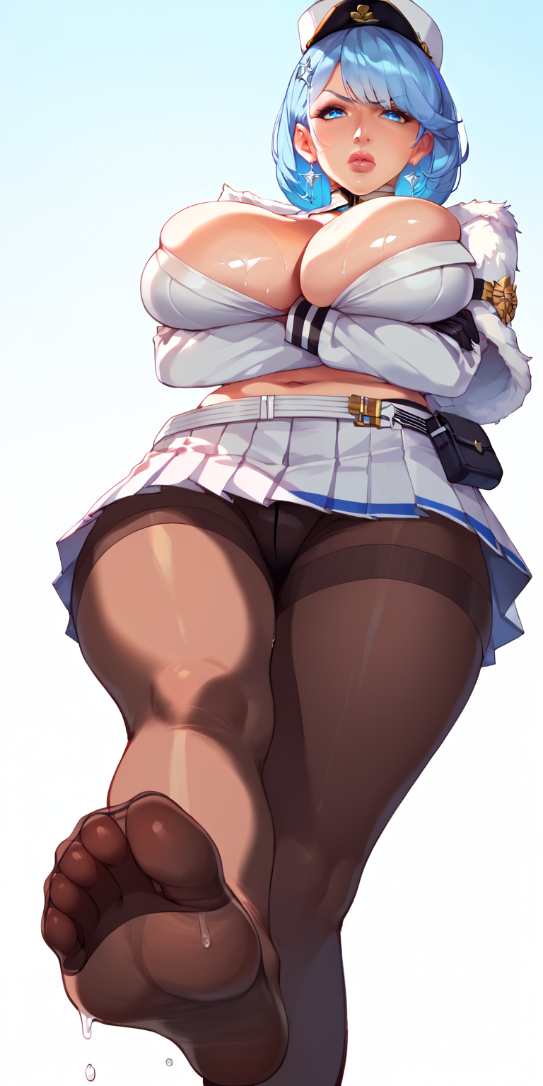 ai_generated blue_eyes chapayev_(azur_lane) disgusted_look feet feet_focus femdom foot_fetish_with_legwear maesolai milf pantyhose wet_feet