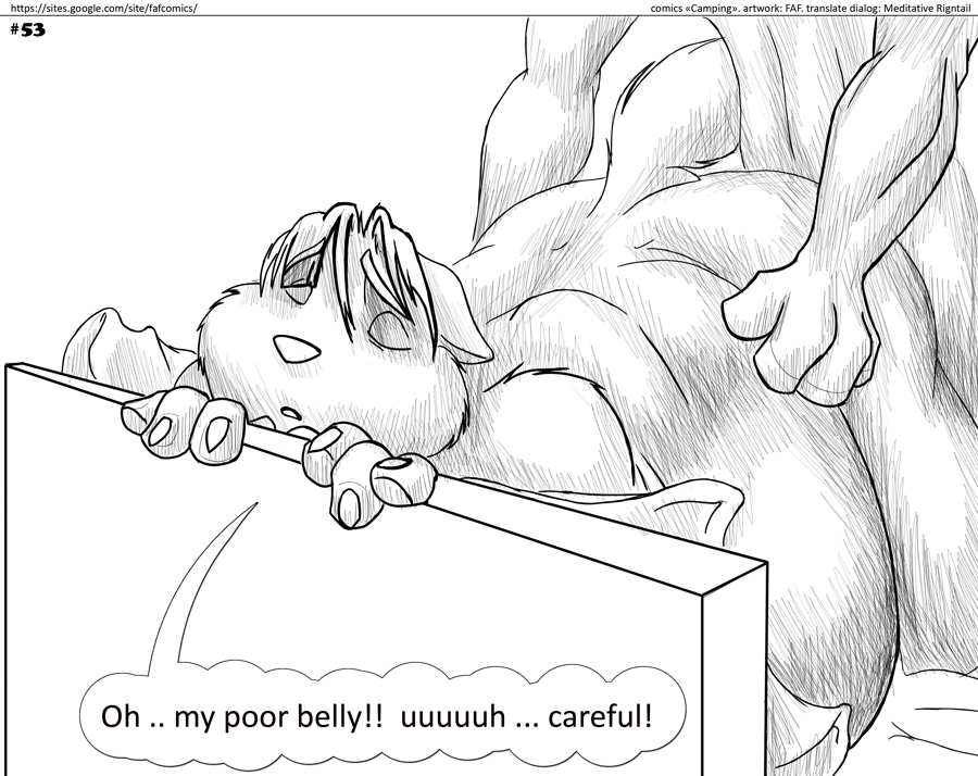 2010 anthro ass bed belly big_belly big_butt canine closed_eyes comic duo english_text equine faf female fox horse interspecies male mammal monochrome nude overweight sex speech_bubble straight text