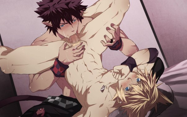 2boys animal_ears blackmonkey_pro censored censored_penis enjoying gay hip_grab human male male_only multiple_boys partially_clothed piledriver piledriver_blowjob piledriver_oral piledriver_position tagme yaoi