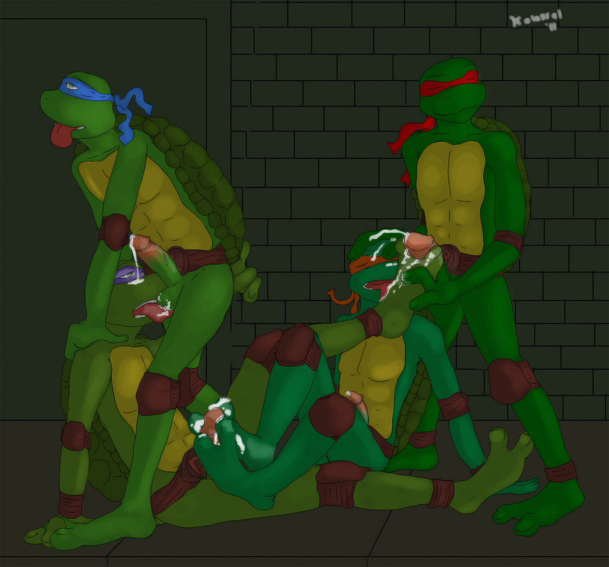 anthro balls brothers cum donatello foot_fetish footjob foursome group group_sex incest kolossal leonardo licking male male_only michelangelo multiple_males penis raphael reptile scalie sex sibling teenage_mutant_ninja_turtles tongue tongue_out turtle yaoi