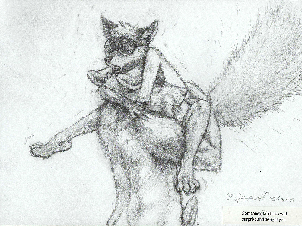 2015 anthro balls canine closed_eyes cum eyewear fellatio fox furry glasses grrrwolf male mammal nude oral penis sex size_difference sketch surprised wolf yaoi