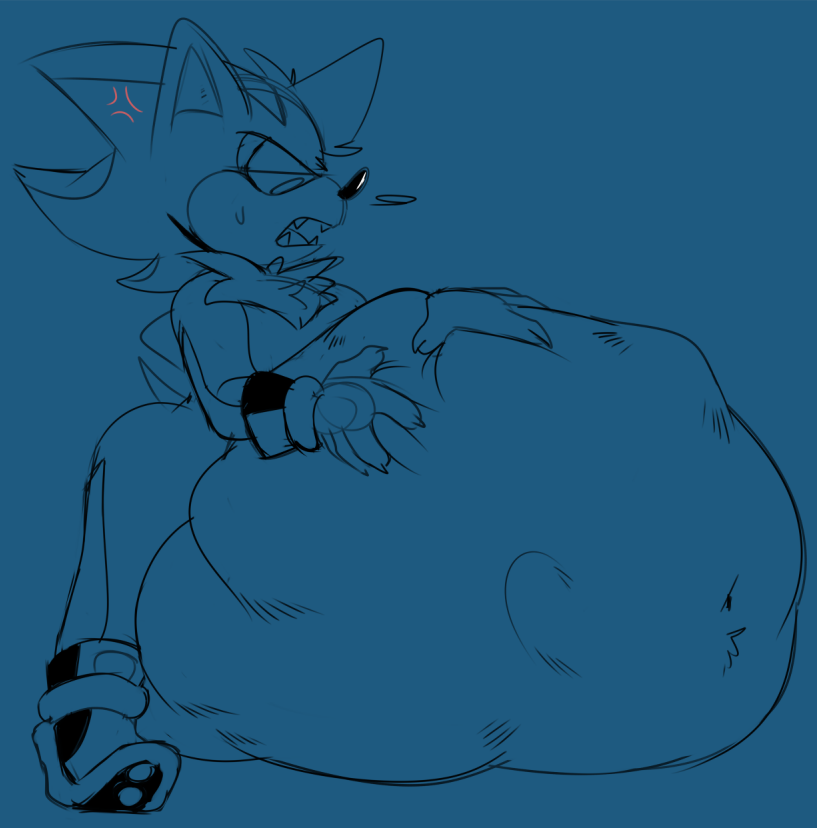 after_vore anthro belly big_belly bodily_fluids cross-popping_vein g00eygutz male male_pred oral_vore same_size_vore sega shadow_the_hedgehog solo sonic_(series) sonic_the_hedgehog_(series) sweat vore