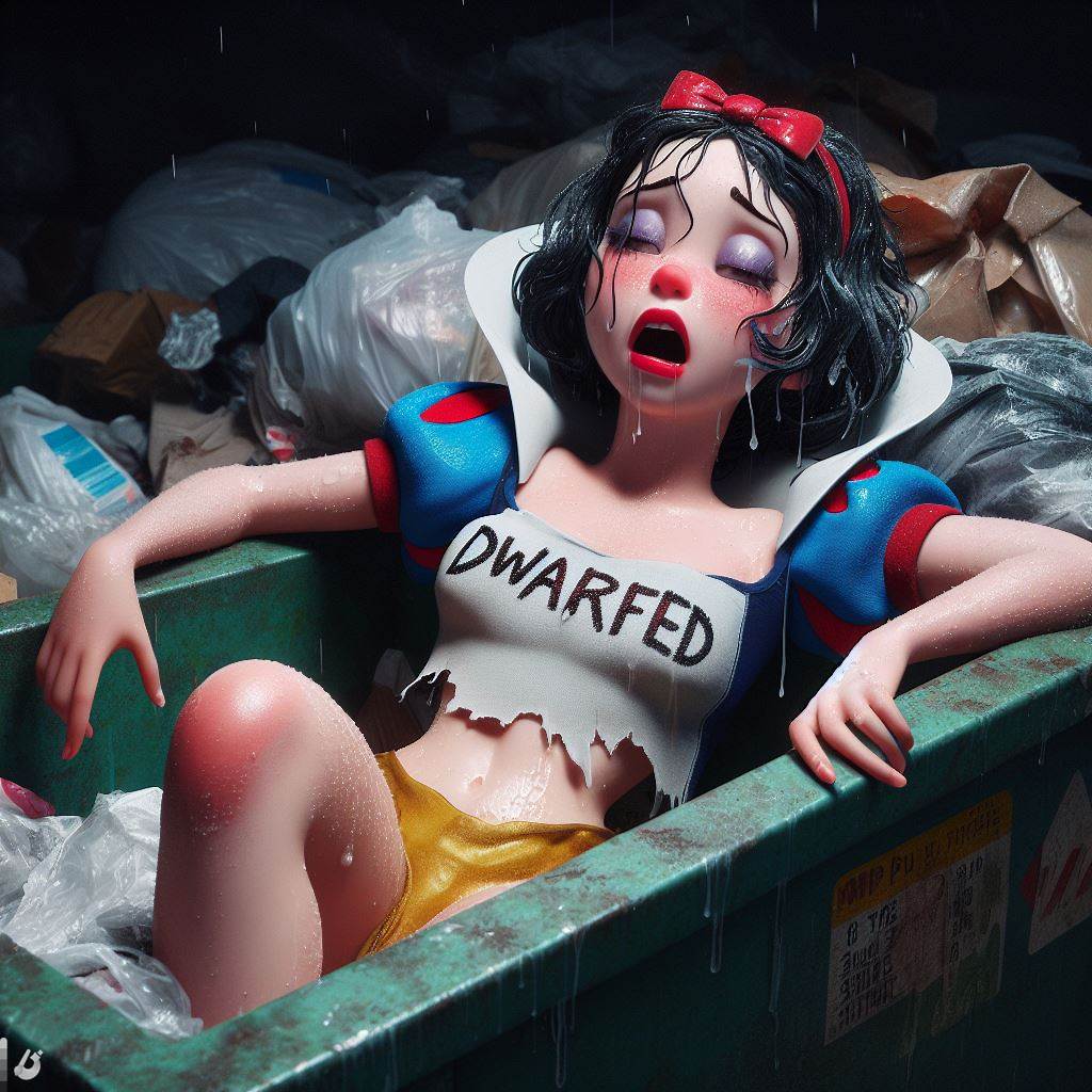 after_rape ai_generated broken_rape_victim crop_top cum cum_on_face disney disney_princess dumpster midriff new_purpose pale pale-skinned_female pale_body pale_skin rape raped ripped_clothing ripped_shirt snow_white_(disney) snow_white_and_the_seven_dwarfs tagme used_as_an_object writing writing_on_clothes