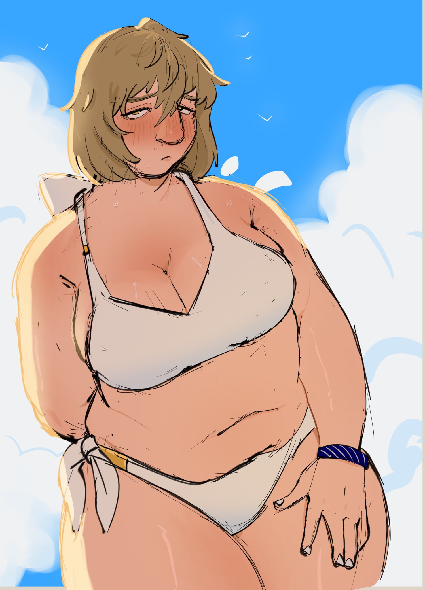 1girls, bikini, blush, breasts, chubby, dungeon meshi, falin touden, fat, fat female, female, obese, solo, solo female, tagme, terraswill