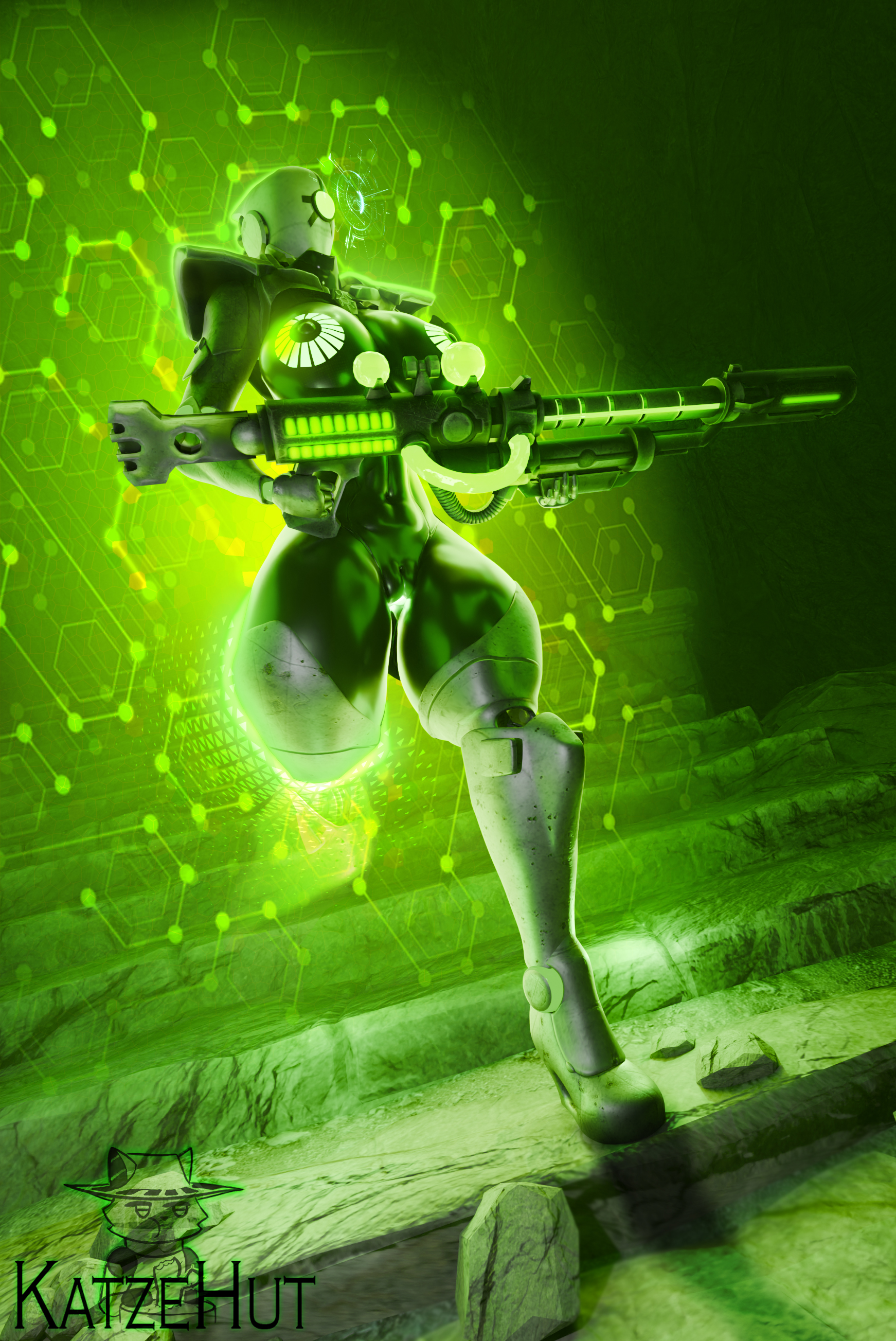 1girls, 3d, 3d model, big breasts, detailed background, female, female only, haydee, haydee (game), holding object, holding weapon, huge breasts, katzehut, necron, pussy, robot, robot girl, solo, tall female, thick thighs, warhammer (franchise), warhammer 40k