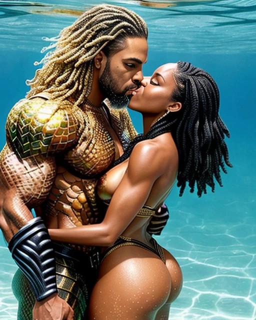 1boy1girl african_female ai_generated aquaman aquaman_(series) ass big_ass big_breasts big_butt breasts cheating cheating_husband dark-skinned_female dark_skin dc dc_comics duo female interracial jason_momoa kissing male male/female muscular muscular_male straight superhero wide_hips