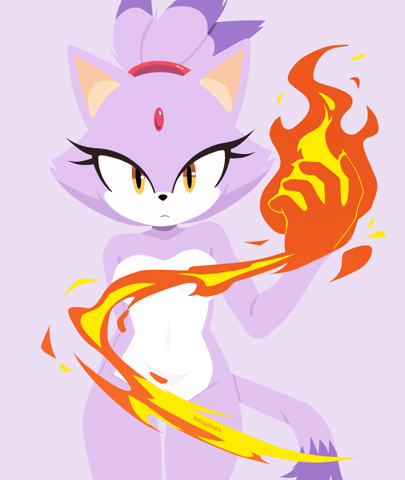 anthro, blaze the cat, breasts, censored, feline, female, fire, flat colors, kitsulines, purple fur, simple background, small breasts, sonic (series), sonic the hedgehog (series)