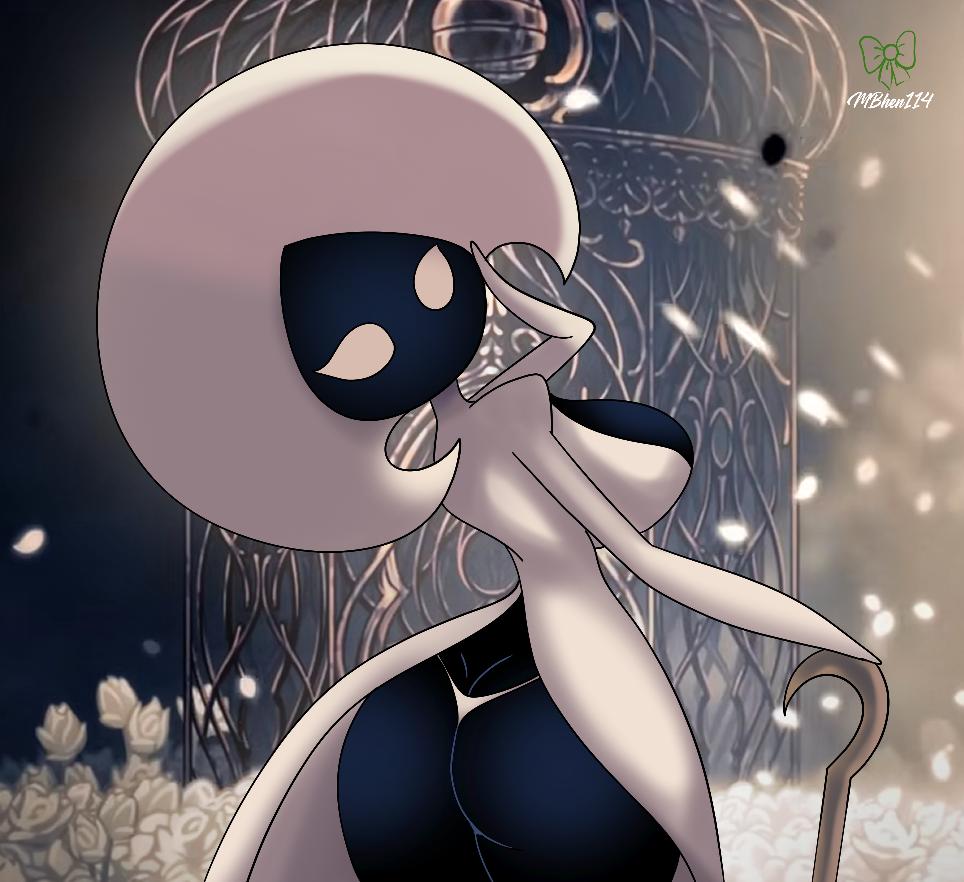 1girls, anthro, ass, big ass, big breasts, big thighs, black body, black skin, breasts, bug, bug girl, female, flower, flowers, hollow knight, hollow knight: silksong, insect girl, insects, lace (hollow knight), looking at viewer, mbhen114, multicolored body, panties, tagme, thick thighs, thighs, white body, white skin