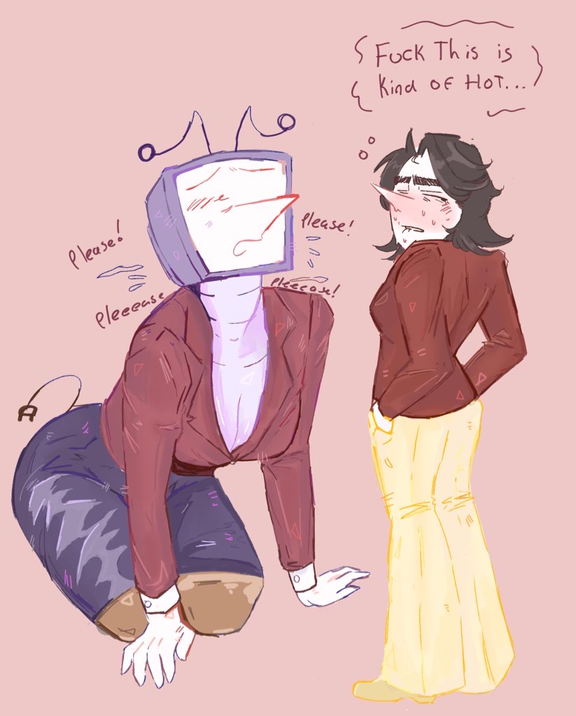 2girls, begging, deltarune, female, kneeling, on knees, rule 63, size difference, spamton g spamton, tagme, tenna (deltarune), yuri