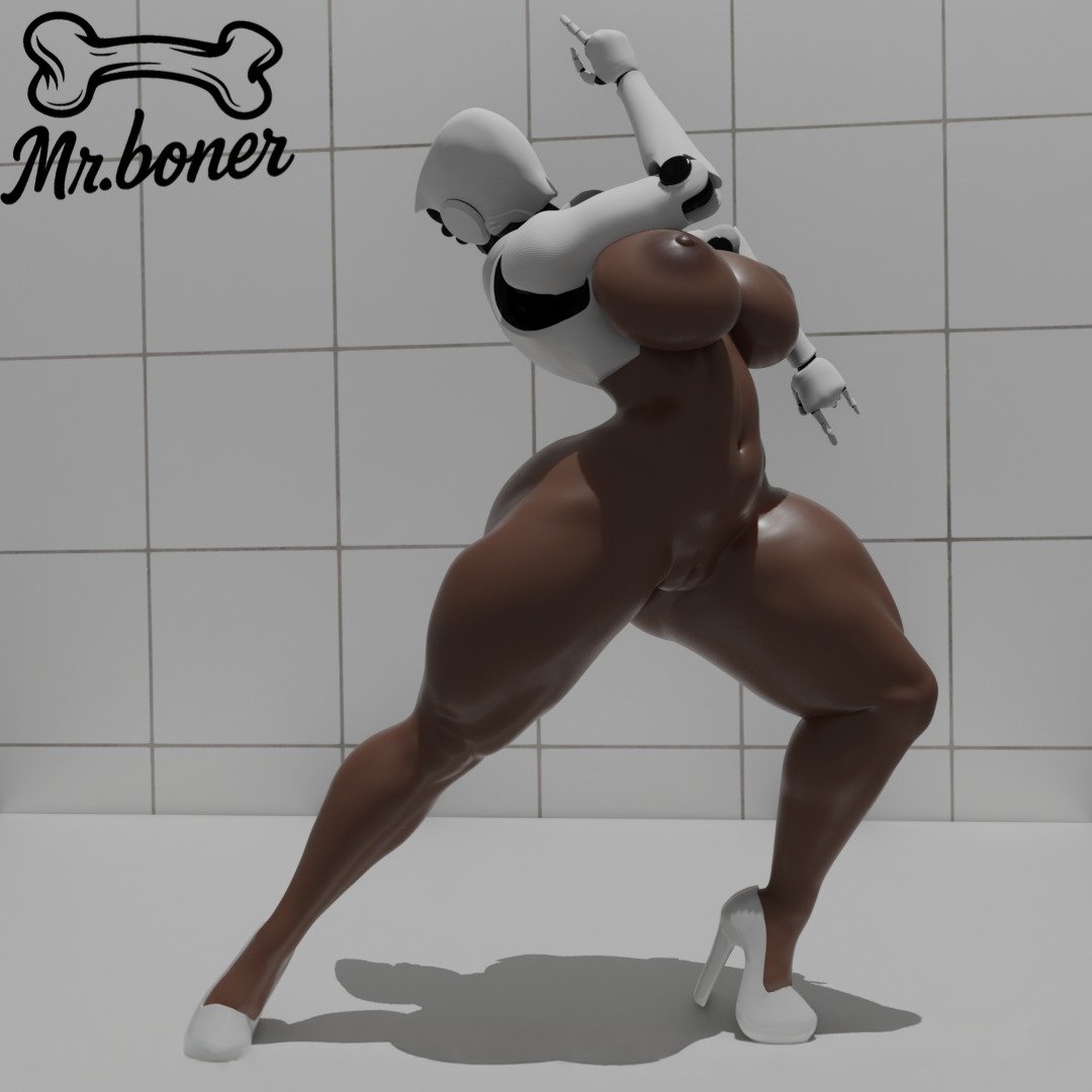 android, big ass, big breasts, big butt, big thighs, breasts, dark-skinned female, female, haydee, haydee (game), helmet, huge ass, huge breasts, huge butt, huge thighs, jojo pose, jojo reference, looking at viewer, meme, milf, mr.boner, nice ass, nipples, nude, nude female, nudity, reference, robot, thighs