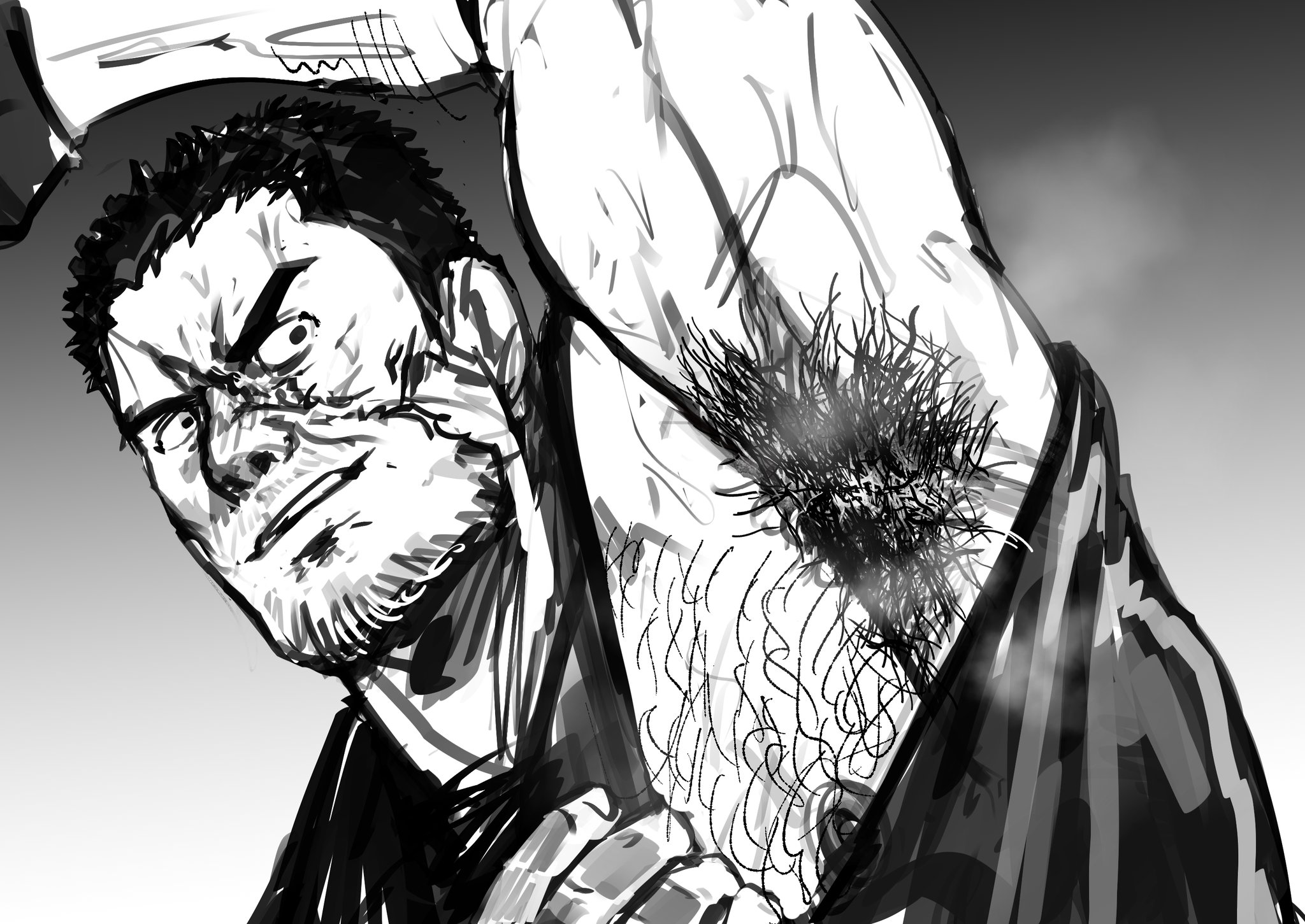 1boy, amsokyo, armpit, armpit fetish, armpit hair, armpits, bara, daddy, dilf, gay, hairy, hairy armpits, hairy male, iwao oguro, knuckleduster (my hero academia), looking at viewer, male, muscular, muscular male, musk clouds, musky, musky armpit, my hero academia, pov, pov eye contact, scent hound, smell, smelly, smelly armpits, solo, solo male, yaoi