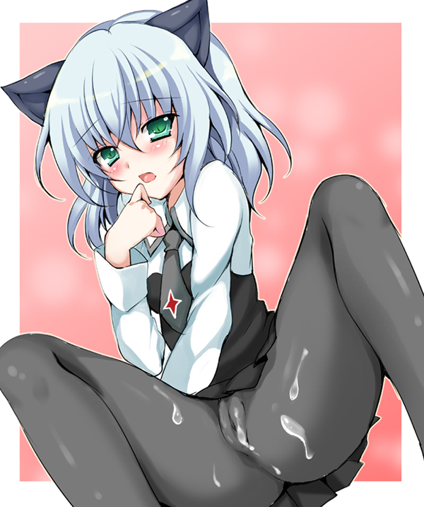 black_legwear black_pantyhose blue_hair blush cameltoe clothing cum cum_on_clothes flat_chest green_eyes hellrun pantyhose purple_hair sanya_v_litvyak scared strike_witches upskirt