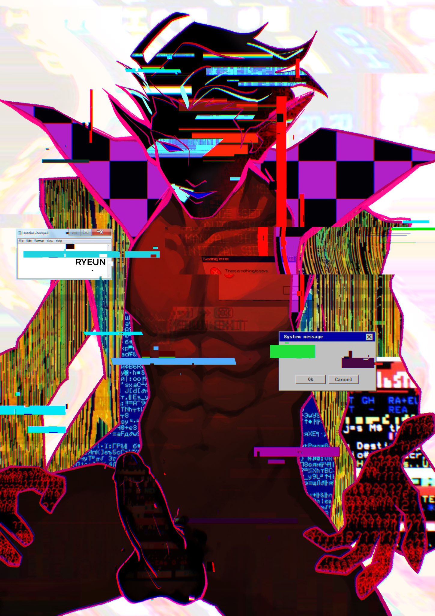1other, abs, cock, daemon (date everything), date everything, first porn of character, glitch, glitch effect, glitching, male, masculine, muscles, muscular, offering hand, partially clothed, penis, pointed ears, pointy ears, pop-up, ryeunart, solo, solo focus