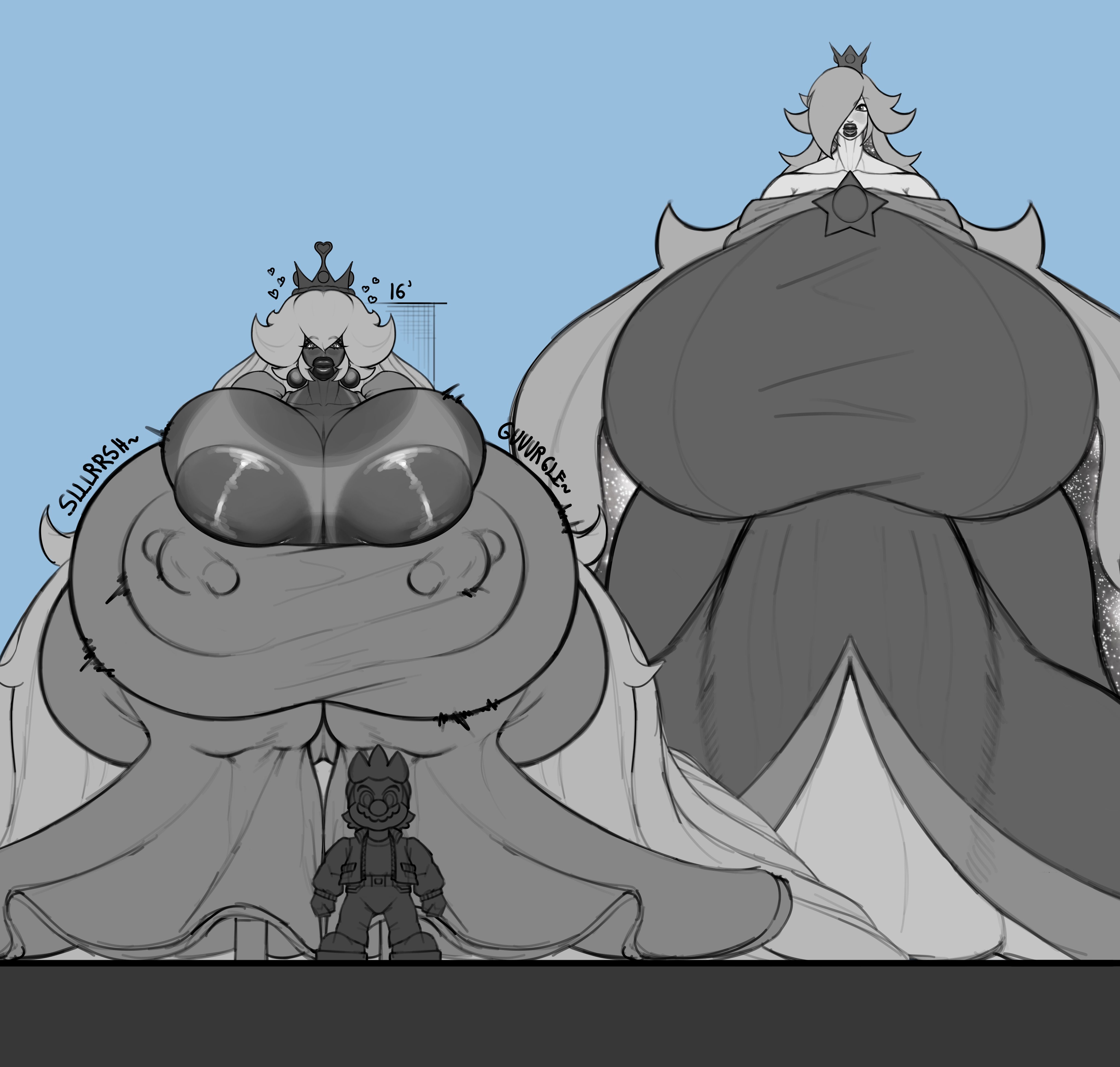 1boy, 1futa, 1girls, 2d, ass, ass bigger than head, big lips, bimbo, bimbo lips, breasts, bulge, bulge through clothing, casual nudity, chromiia1, cleavage, clothed, crown, dark skin, dress, fat ass, female, female focus, fully clothed, futanari, giant ass, giant breasts, gigantic ass, gigantic breasts, huge lips, huge penis, hyper, hyper ass, hyper breasts, hyper bulge, hyper genitalia, hyper lips, hyper penis, intersex, larger female, male, mario, mario (series), massive ass, massive breasts, nintendo, nipple bulge, nipple piercing, nipples, nipples visible through clothing, no bra, penis, princess, princess peach, princess rosalina, revealing clothes, round ass, shortstack, size difference, smaller male, tall female, thick ass, thick lips, thick penis