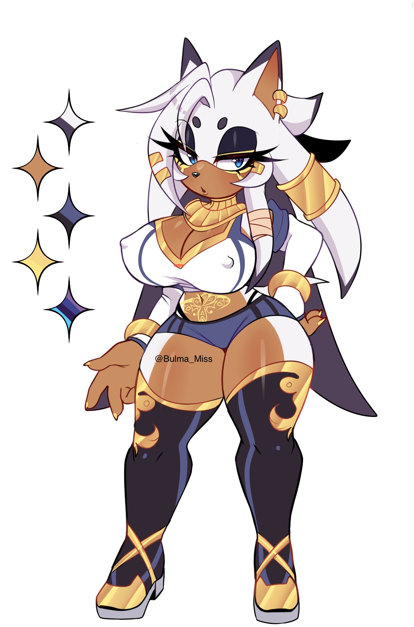 1girls, anthro, anubis, artist request, big ass, big breasts, big butt, blue eyes, booty shorts, bra, breasts, celestia anubis, commission, crop top, curvaceous, curvy, curvy body, curvy female, curvy figure, curvy hips, deity, earings, echidna, egypt, egyptian, egyptian clothing, egyptian female, erect nipples, female, gloves, goddess, gold (metal), gold jewelry, gold trim, hand on hip, high heels, jewelry, looking at viewer, makeup, nipple bulge, nipples, oc, original, original character, perky breasts, perky nipples, phabershlev, pubic tattoo, shiny skin, short shorts, sonic, sonic (series), sonic the hedgehog (comics), sonic the hedgehog (series), tattoo, tattoos, thick, thick ass, thick butt, thick hips, thick legs, thick thighs, thigh boots, thigh highs, thigh strap, thighhighs, thighs, thong, thong straps, tight clothing, voluptuous, voluptuous body, voluptuous female, white fur, white hair, wide hips
