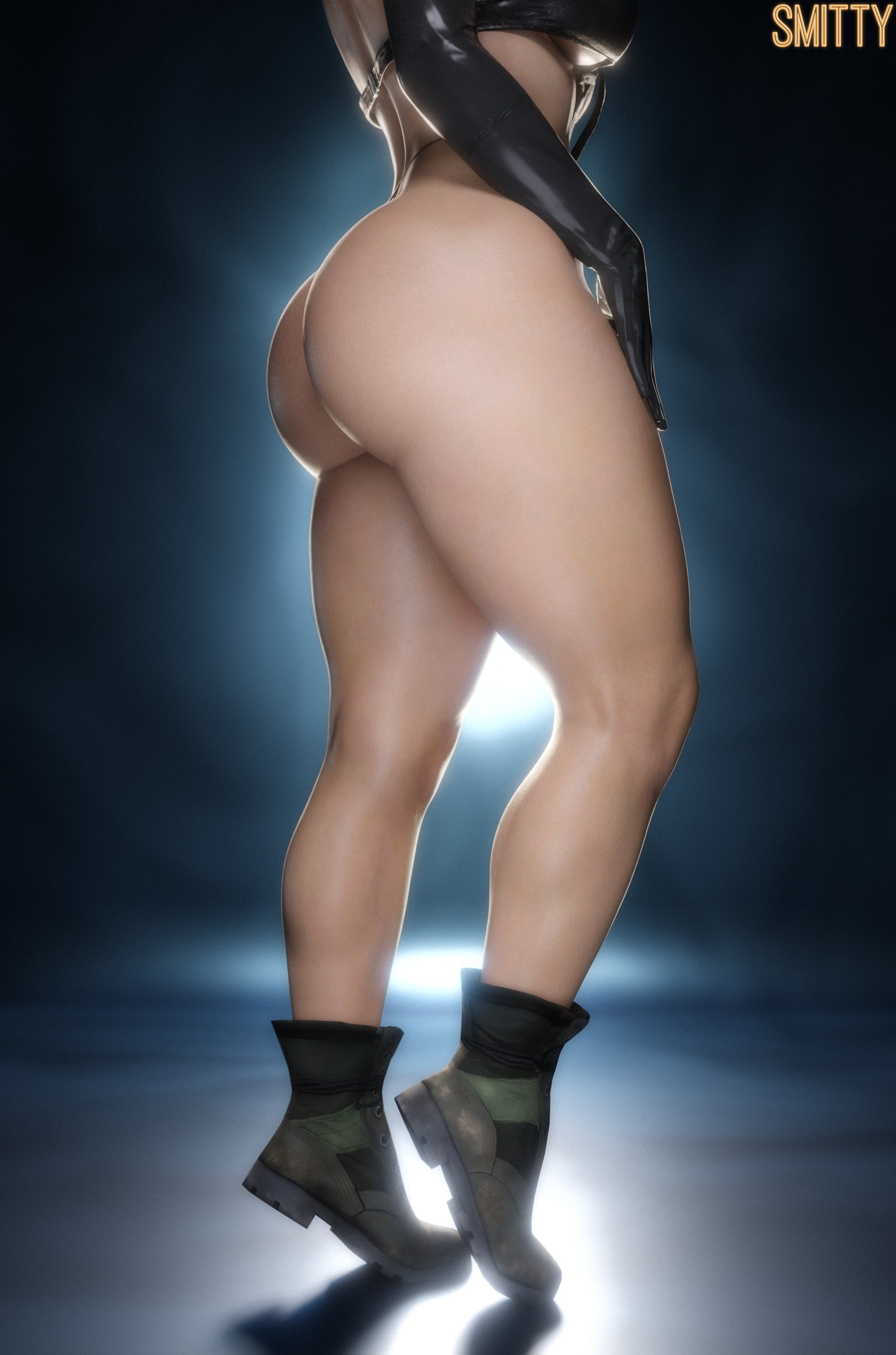 1girls, 3d, ass, boots, breasts, female, female focus, female only, large ass, metal gear solid, quiet (metal gear), smitty34, solo, thick thighs, thighs, wide hips