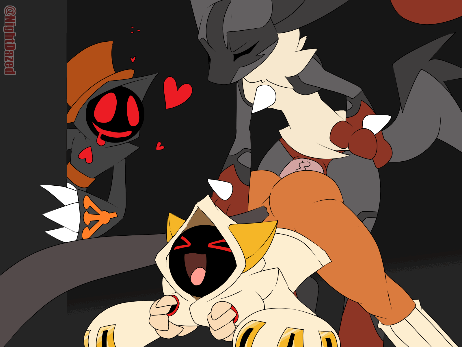 2boys1girl, animated, ass, blazblue, female, kaka (blazblue), lucario, male, nightdazed, pokemon, pokemon (species), sex, taokaka, zyrovii