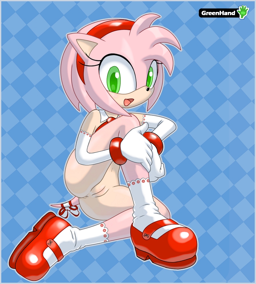 amy rose, anthro, anus, elbow gloves, exposed torso, female, female only, footwear, fur, furry, furry only, gloves, green eyes, greenhand, handwear, hedgehog, pink body, pink fur, pussy, sega, socks, solo, sonic (series), sonic the hedgehog (series), straight hair, tagme, tail, tan body, tan skin