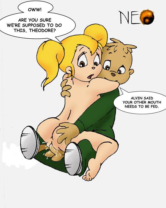 1boy 1girls alvin_and_the_chipmunks anthro anus ass blonde_hair brown_eyes chipettes chipmunk clothed_male_nude_female cowgirl_position eleanor_miller english_text female girl_on_top male neo nude penis sex speech_bubble straight testicles theodore_seville twintails vaginal vaginal_penetration vaginal_sex