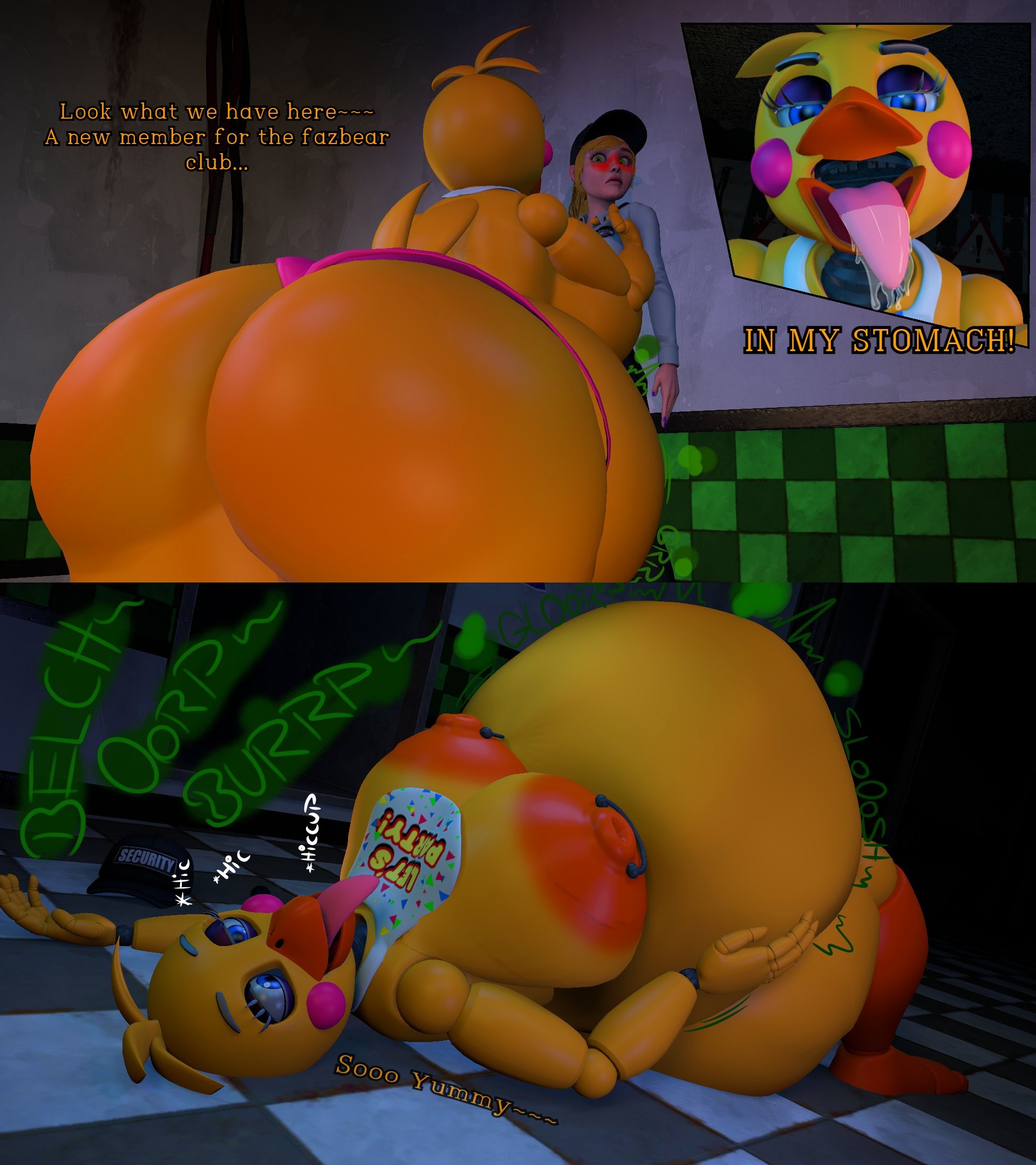 2girls, 3d, 3d (artwork), animatronic, animatronic female, animatronic girl, anthro, ass, avian, belly, big ass, big belly, bird, blonde female, blonde hair, blonde-haired female, chicken, digestion, digestion noises, female, female focus, female only, female pred, female prey, five nights at freddy's, five nights at freddy's 2, five nights at freddy's: security breach, huge ass, human, human prey, hyper, hyper belly, hyper breasts, hyper thighs, large belly, large belly bulge, nightguard, oral vore, robot, robot girl, robot humanoid, robot pred, soft vore, toy chica (fnaf), unwilling prey, vanessa (fnaf), video game character, vore, vore belly, vorthomas82, willing pred