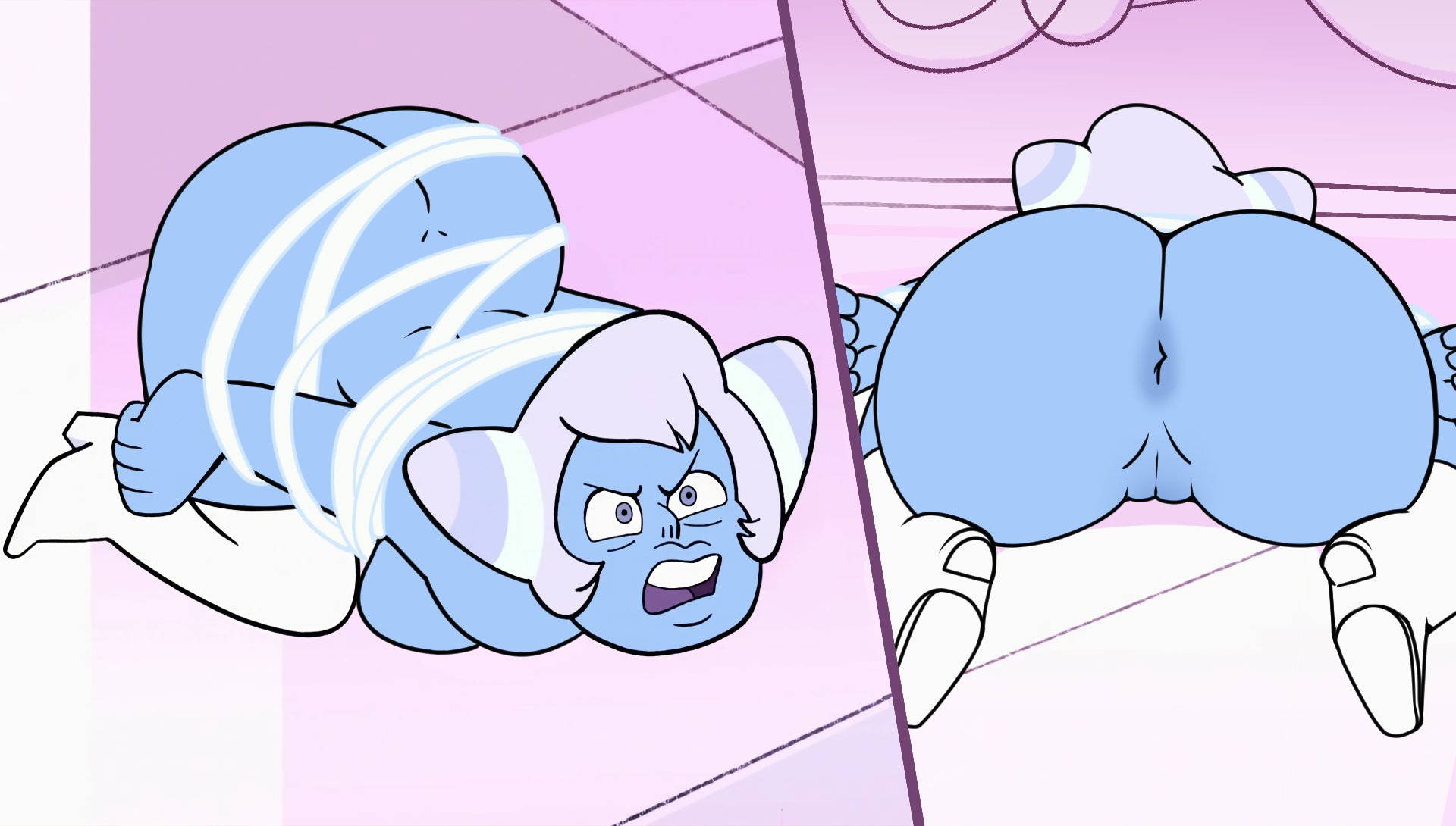 accurate art style, angry, angry face, anus, ass, back view, blue body, boots, boots only, edit, edited screencap, holly blue agate, imminent rape, large ass, multiple views, naked, naked female, pussy, steven universe, tied up, yenvudu