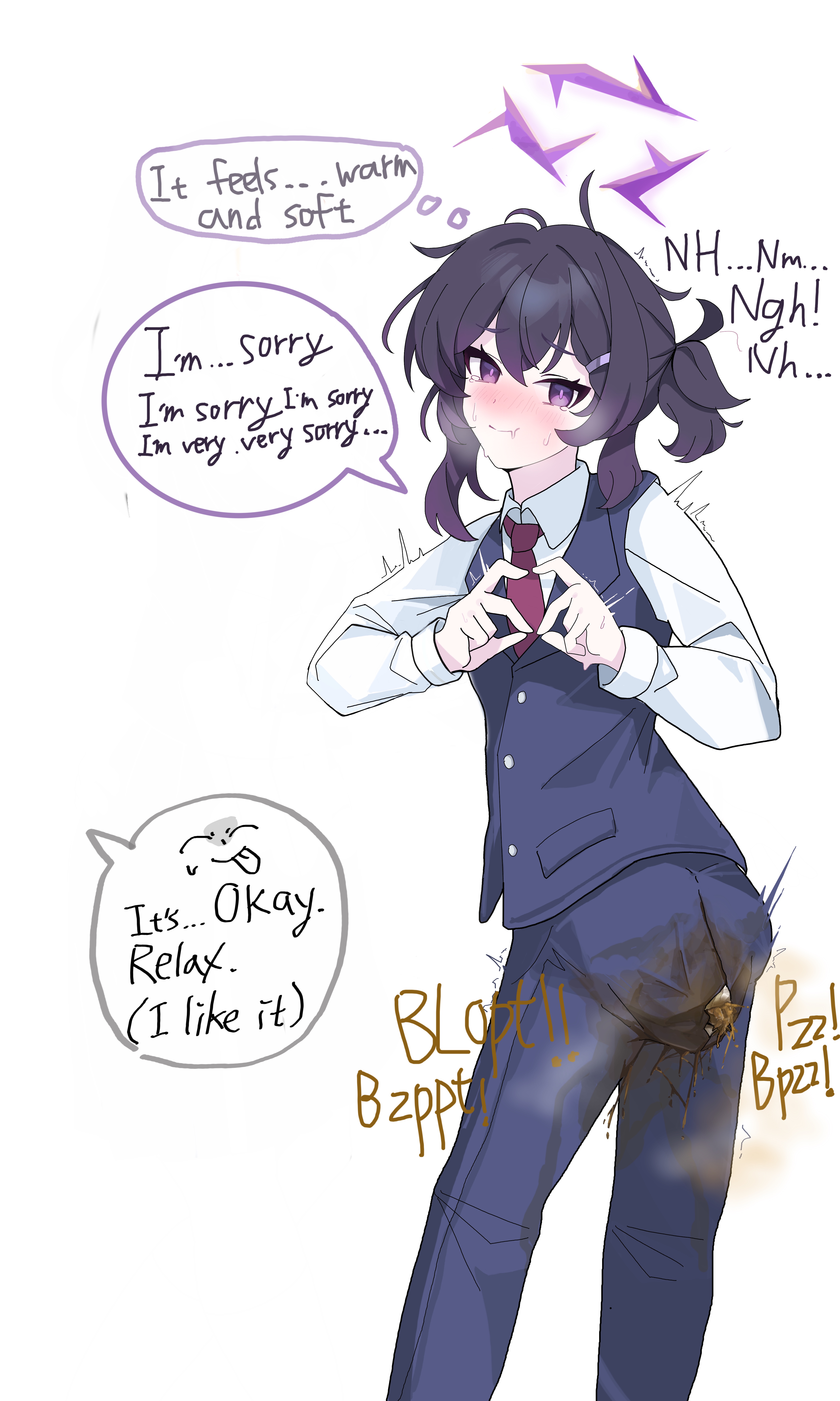 blue archive, desperation, fart, farting, haruka (blue archive), scat, soiling, suit