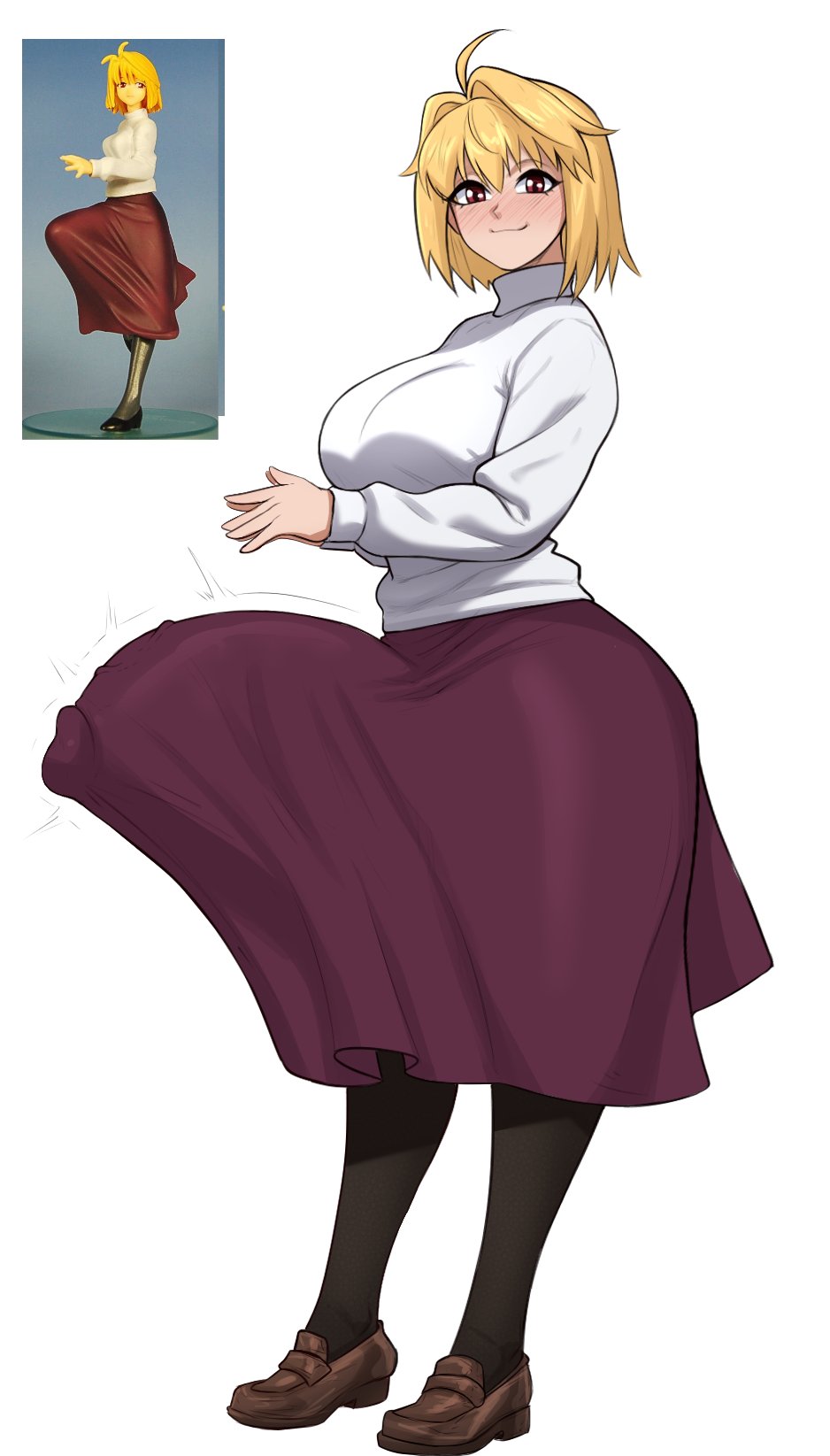1futa, 1girls, arcueid brunestud, big penis, blonde futa, blonde hair, dick, dickgirl, erect penis, erection, erection under clothes, fat cock, futa only, futanari, hard on, huge cock, large penis, light skin, light-skinned futa, melty blood arcueid figure (meme), meme, penis, penis under clothes, thick penis, tsukihime, vicsenpai