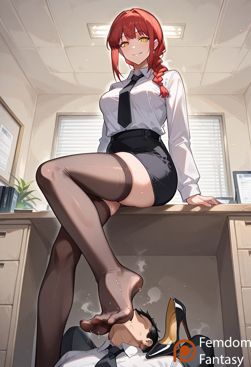 1boy, 1boy1girl, 1girls, ai generated, boot fetish, boot on face, bootjob, boots, boy, chainsaw man, cowgirl position, dominant, dominant female, domination, dominatrix, feet, feet fetish, feet focus, feet together, feet up, female, femdom, femdomfantasyai, fetish, foot fetish, foot focus, foot lick, footjob, footwear, forced, highres, human, kissing, makima (chainsaw man), malesub, office lady, submissive male, taller girl