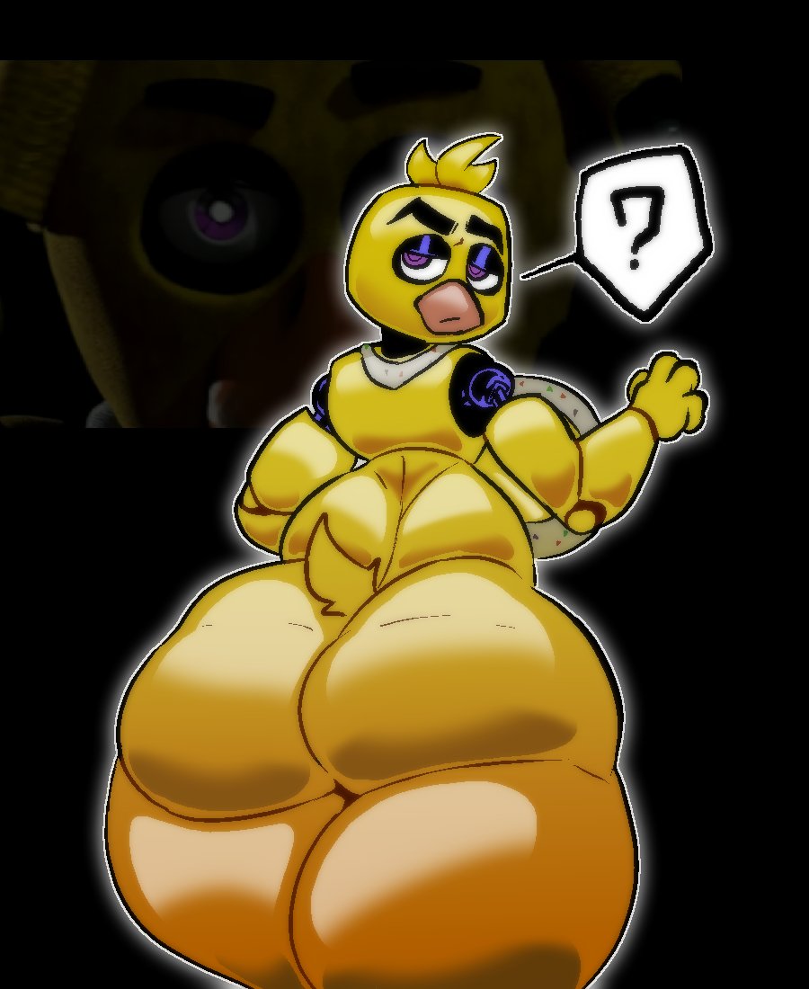 1girls, ass, back view, bubble butt, chica (fnaf), classic chica (fnaf), confused, confused look, curvy, curvy figure, dat ass, enormous ass, fat ass, female, female only, five nights at freddy's, gigantic ass, huge ass, large ass, massive ass, partially clothed, robot, robot girl, solo, stormkinght, thick thighs, thunder thighs, voluptuous, voluptuous female