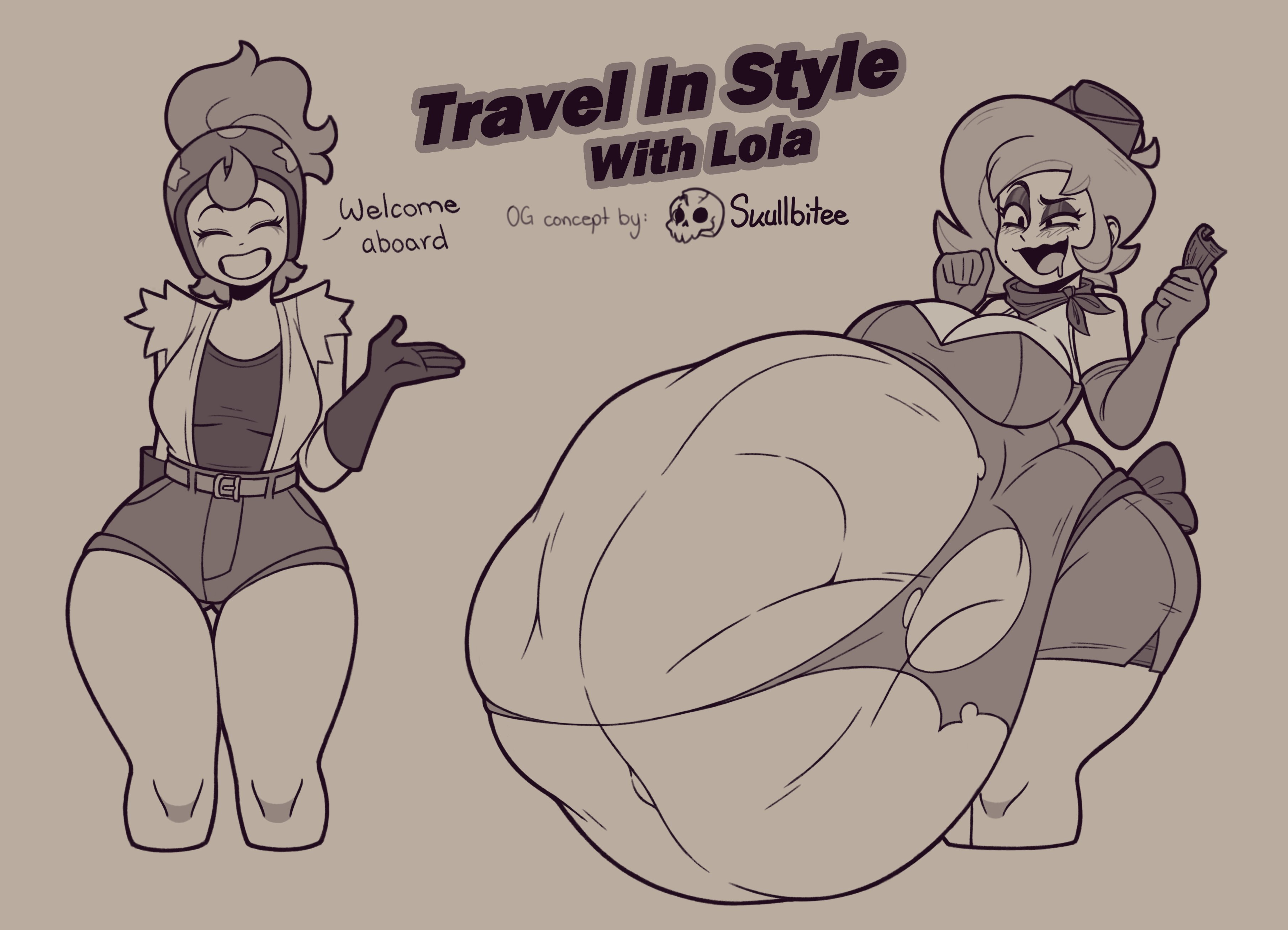 ass, belly, big belly, brawl stars, deceiving, fat ass, flight attendant, high flyer lola (brawl stars), hyper, hyper belly, janet (brawl stars), lola (brawl stars), prey outline, skullbitee, struggling prey, suddencube (artist), thick thighs, vore, vore belly, welcoming, wide hips