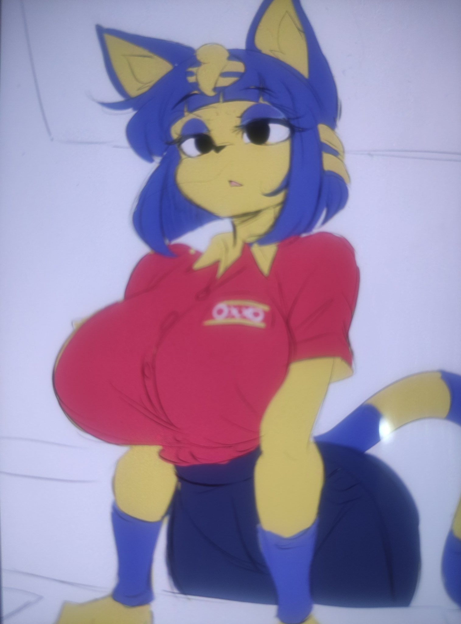 animal crossing, ankha, big breasts, breasts, cleavage, female, furry, huge breasts, lucyfercomic, tagme, thick thighs, wide hips