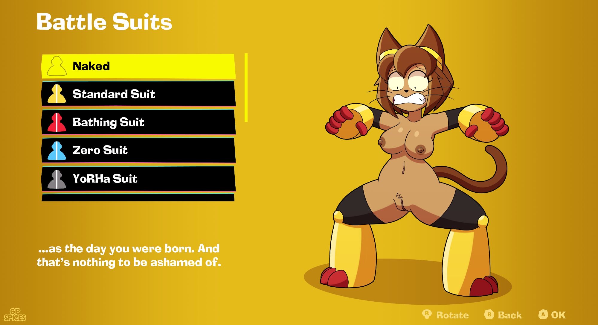 1girl, 1girls, 2026, 3 toes, armor, armored boots, armored female, armored gloves, belly button, big breasts, bluesky link, breasts, breasts out, cat, cat ears, cat girl, cat humanoid, cat tail, catgirl, color, donkey kong (series), donkey kong bananza, embarrassed, embarrassed expression, embarrassed female, embarrassed nude female, enf, english text, eyes wide, eyes wide open, female, female focus, female only, furry, furry female, furry only, gameoverse, gameplay mechanics, glitch productions, goggles, goggles on head, gp spices, gritted teeth, hairy pussy, kit (gameoverse), kit bodega, looking down, naked, naked female, nintendo, partially clothed, partially naked, partially nude, partially nude female, pussy, pussy lips, pussy peek, reference, simple background, small pupils, solo, tagme, tail, teeth showing, text, text box, video game, video game character, video game reference, video games, whiskers