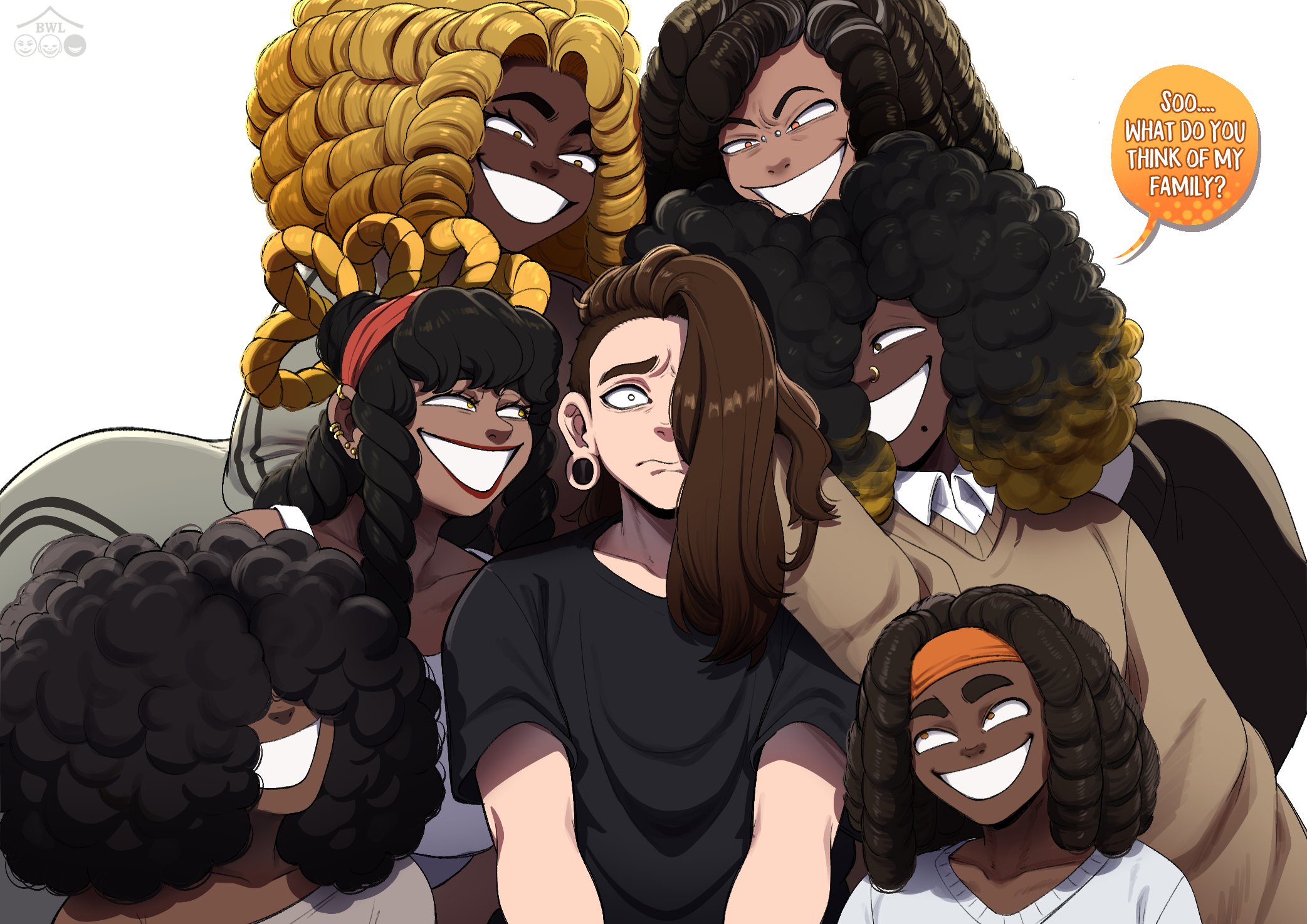 1futa, 1girls, 6boys, african american, blackwhiplash, blackwhiplashverse, bwl, esma (blackwhiplash), esma addams, imminent sex, isra addams, jayce addams, leon (blackwhiplash), original, original character, single white man, tagme, verlyn addams, von addams, white boy, zander, zander (blackwhiplash), zander addams