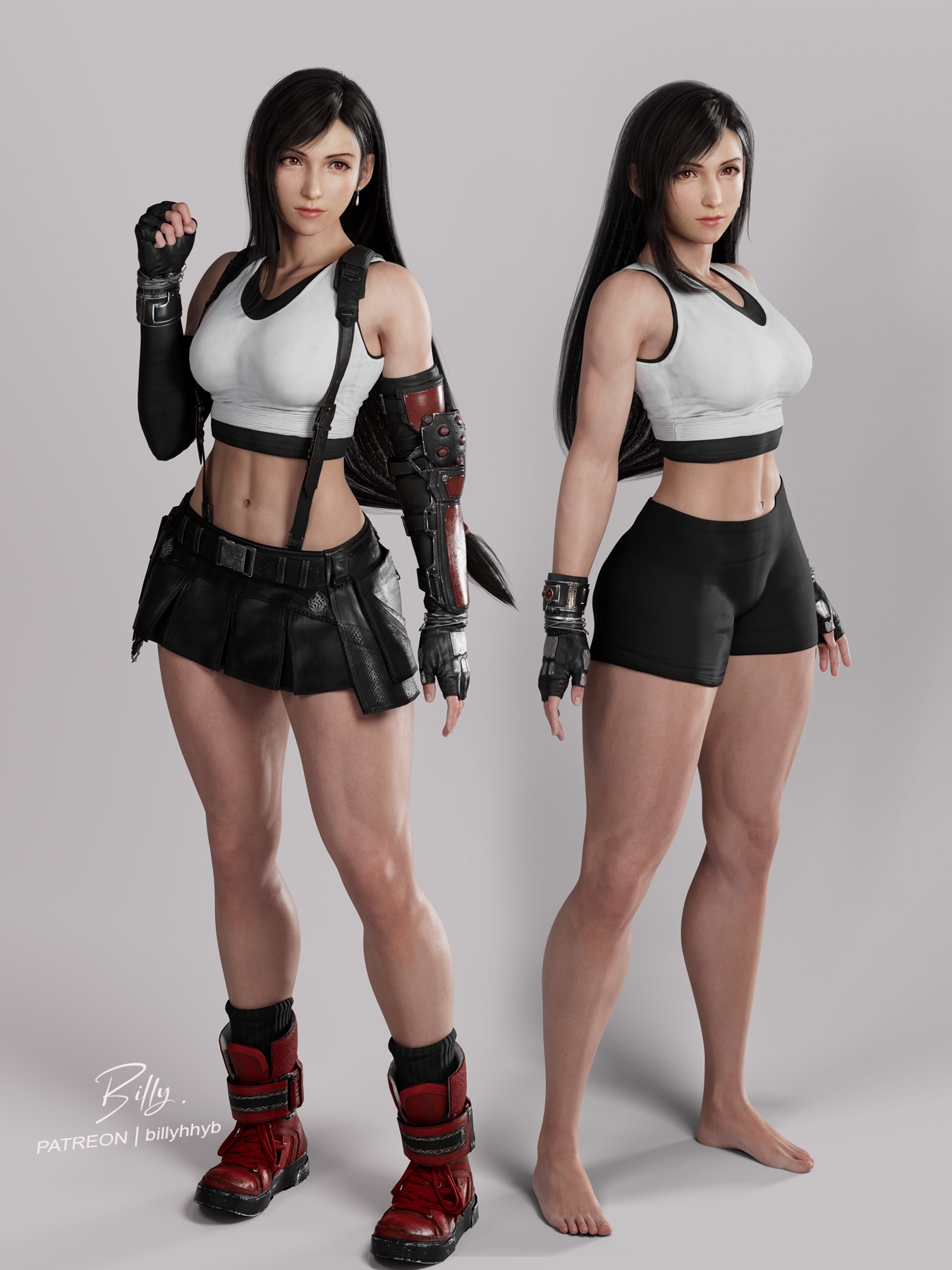 1girls, 3d, 3d (artwork), barefoot, billyhhyb, black hair, dark hair, female, female only, final fantasy, final fantasy vii, hi res, human, light skin, light-skinned female, muscular, muscular female, pale skin, pale-skinned female, solo, street fighter, street fighter 6, thick thighs, tifa lockhart