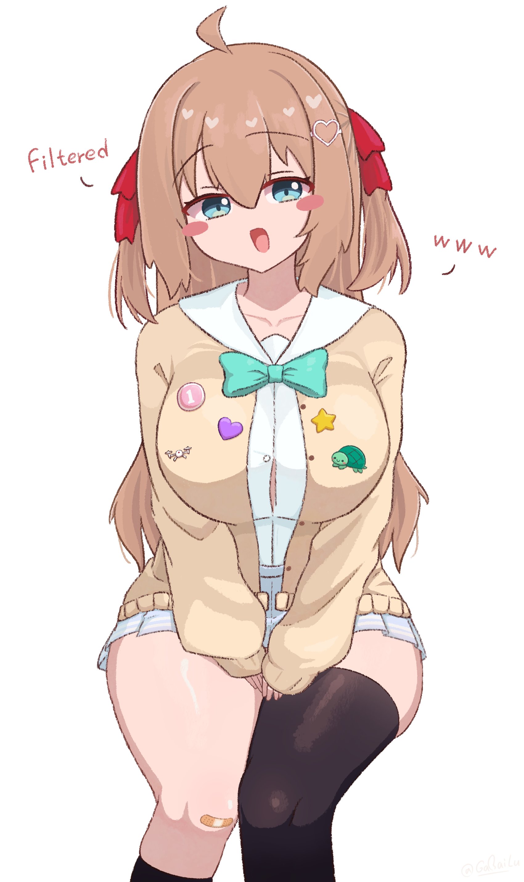 big boobs, big breasts, gabai, hair ornament, indie virtual youtuber, neuro-sama, thick thighs, unbuttoned, unbuttoned shirt, virtual youtuber, vtuber